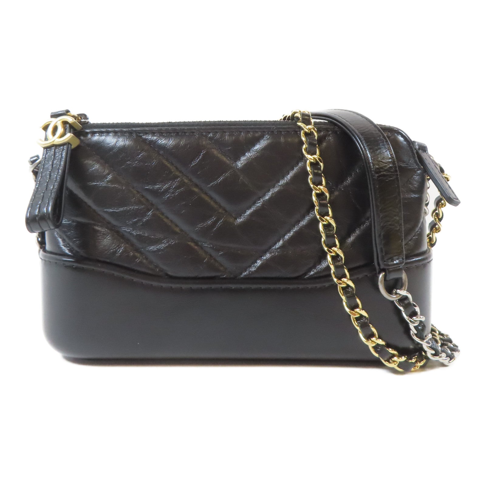 CHANEL 牛皮皮革Gabrielle Wallet On Chain金扣/銀扣鏈帶肩背袋黑色