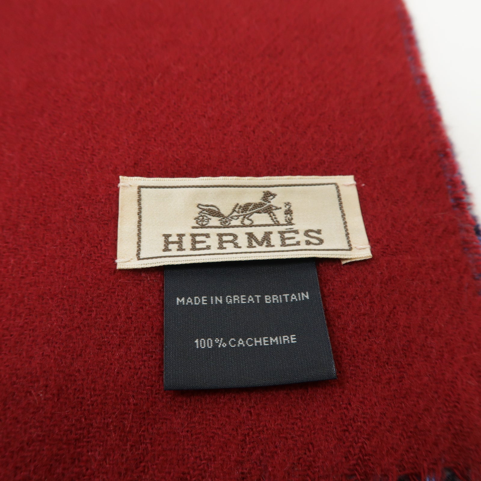HERMES 【激減優惠】羊絨Muffler圍巾藍色/紅色