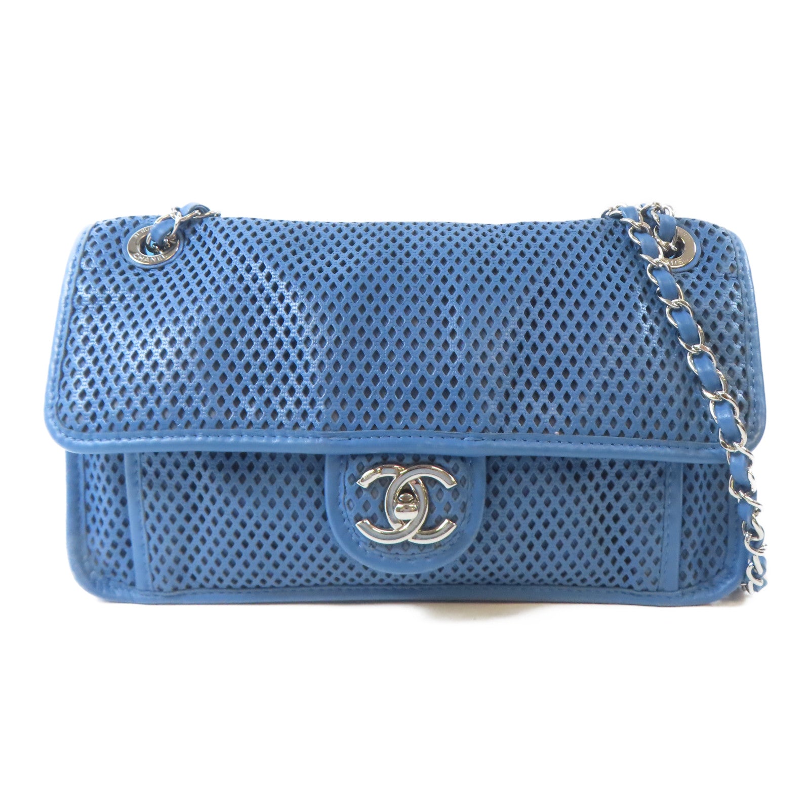CHANEL 【激減優惠】牛皮皮革Chain Shoulder銀扣鏈帶肩背袋藍色