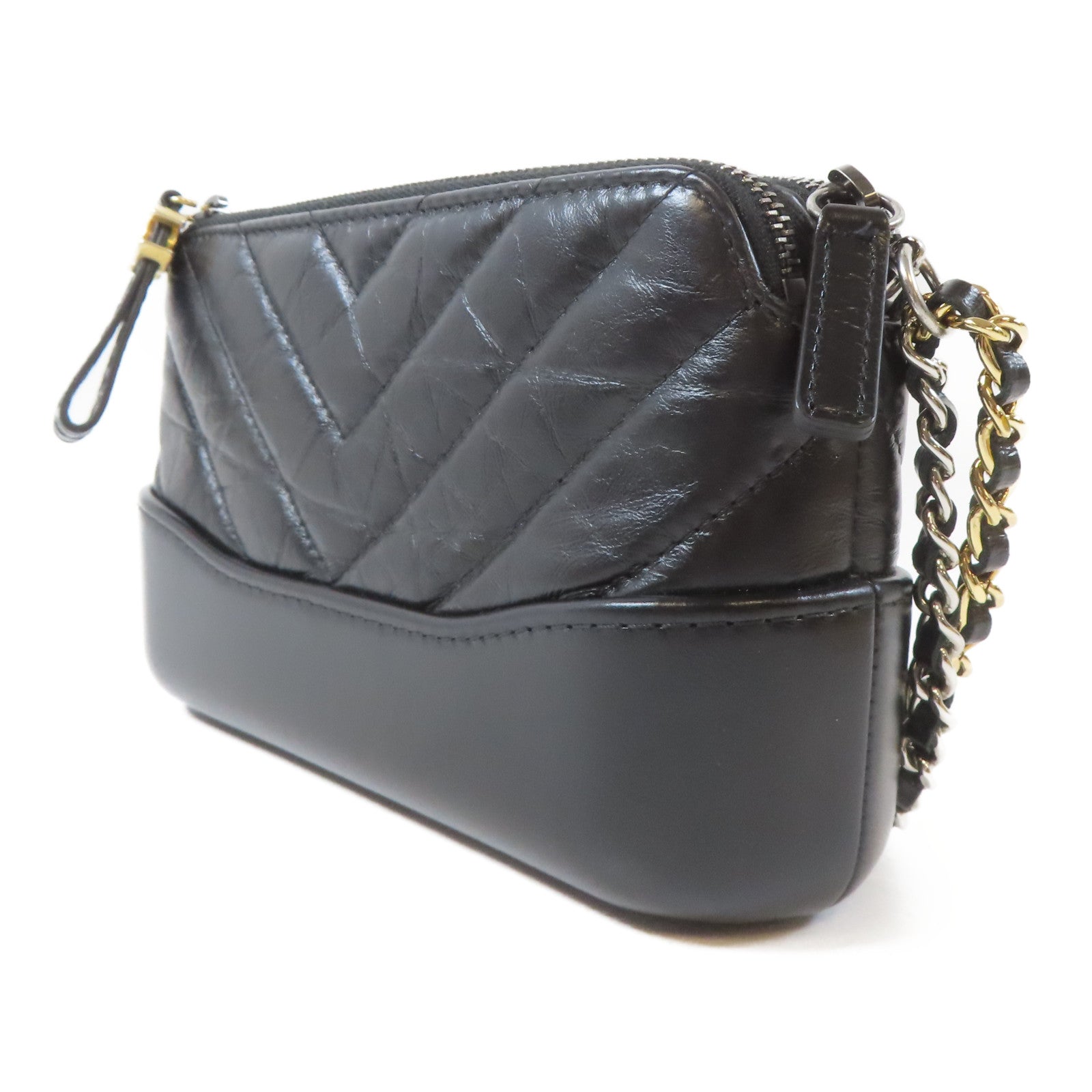 CHANEL 牛皮皮革Gabrielle Wallet On Chain金扣/銀扣鏈帶肩背袋黑色