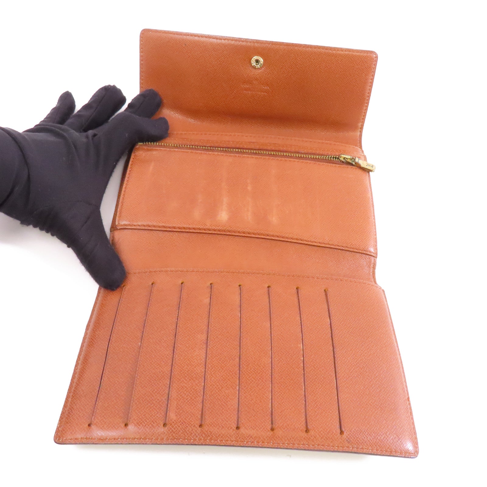 LOUIS VUITTON Monogram Pochette Passport金扣長錢包啡色