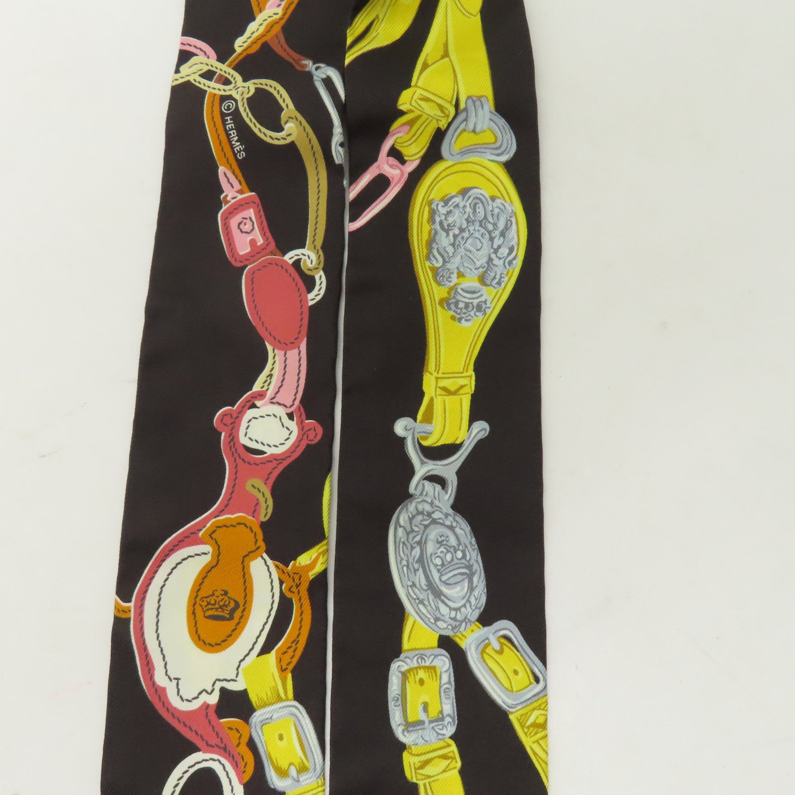 HERMES 【激減優惠】絲質Twilly絲巾黑色/黃色/紅色