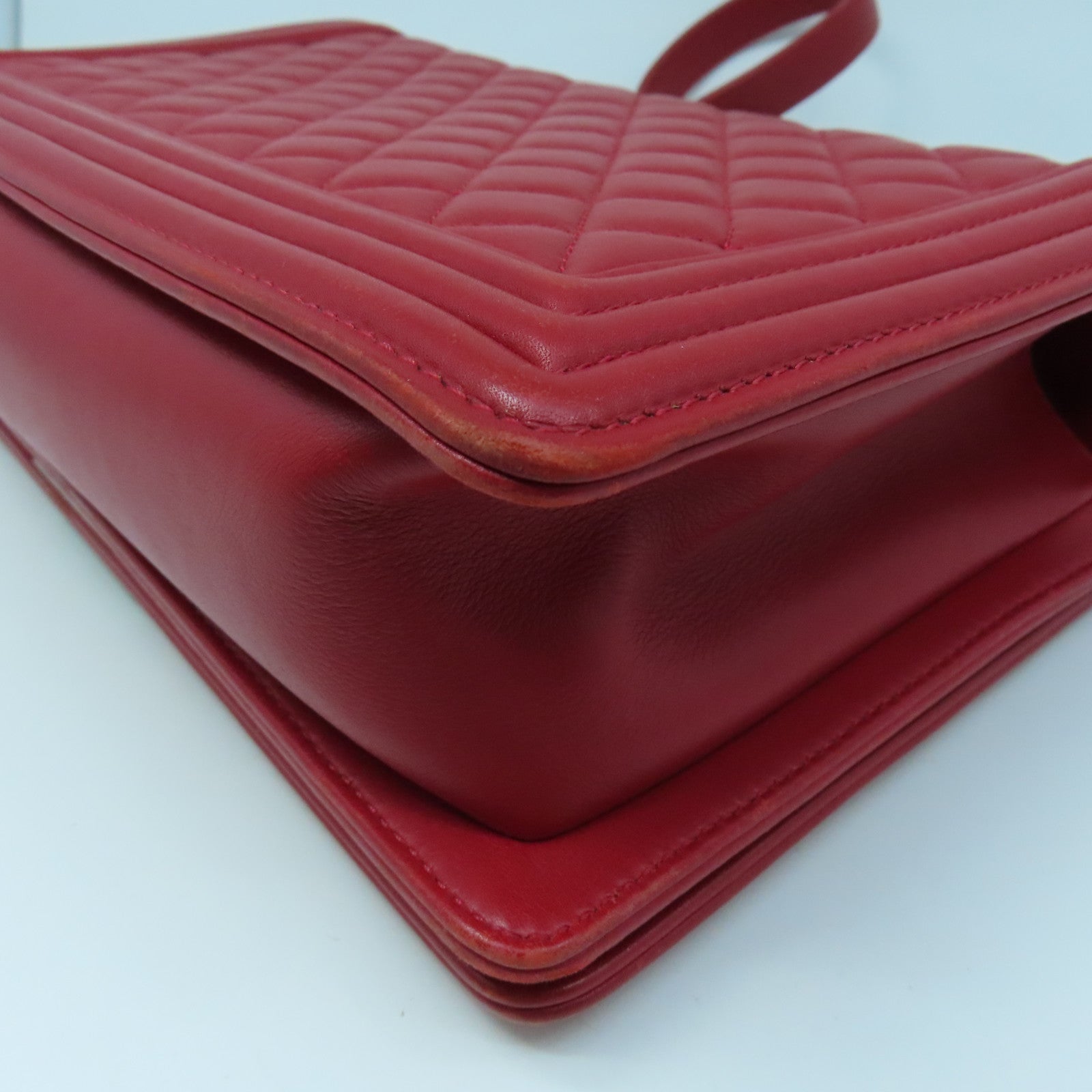 CHANEL Diamond Sheepskin Leather Boy Chanel 28cm Silver Buckle Chain Shoulder Bag Red