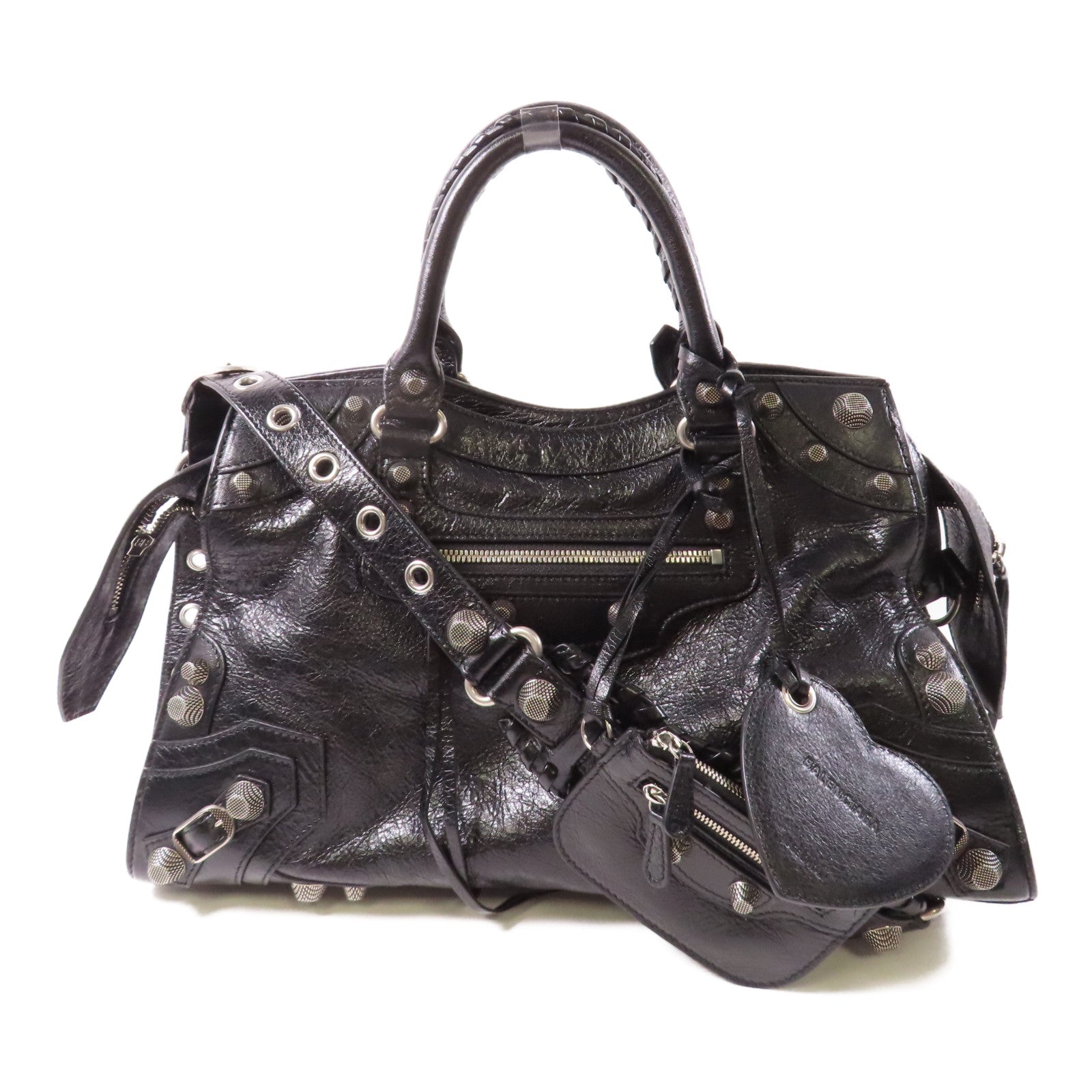 BALENCIAGA 牛皮皮革City銀扣手挽肩背兩用袋黑色