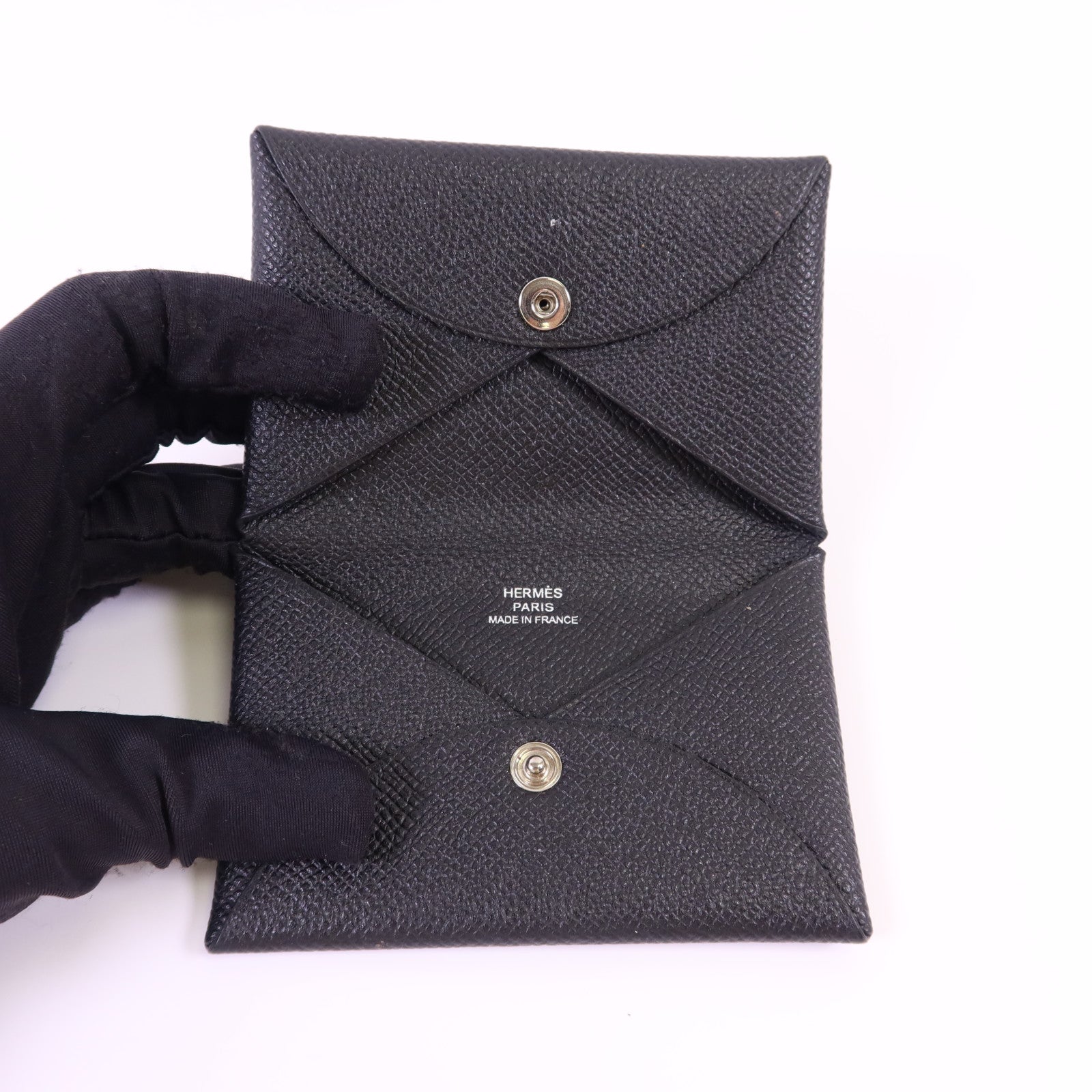 HERMES Epsom皮革Calvi銀扣卡片套