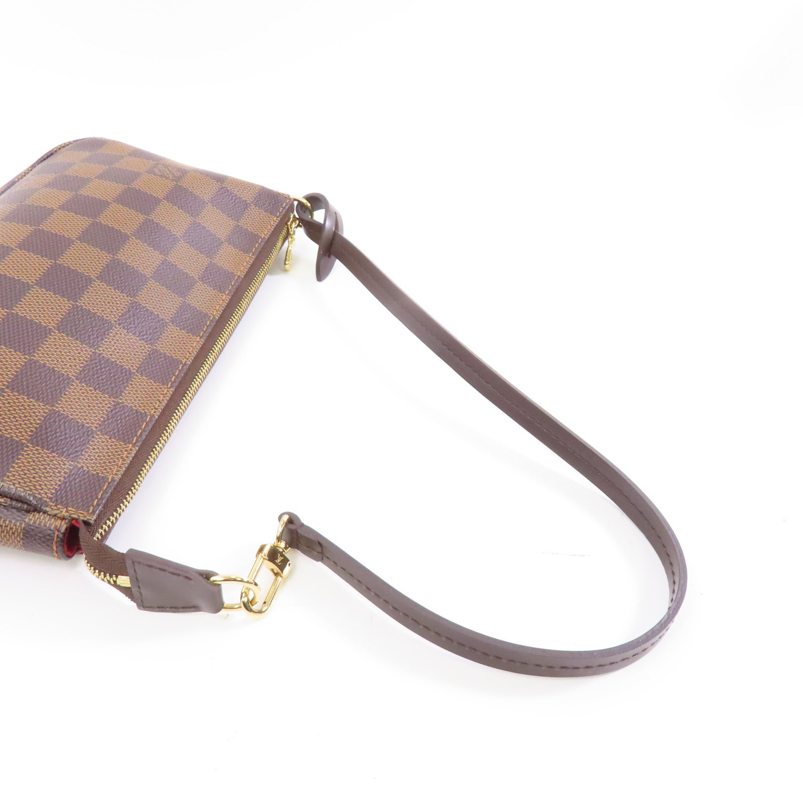 LOUIS VUITTON Damier Pochette Accessories金扣手挽袋啡色
