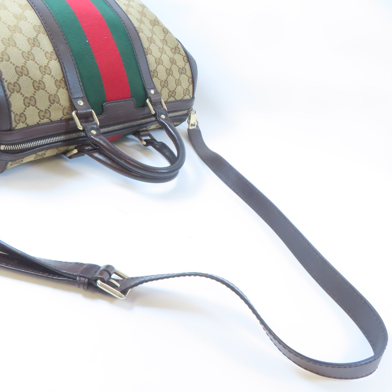 GUCCI 帆布Crossbody Bag金扣手挽肩背兩用袋啡色