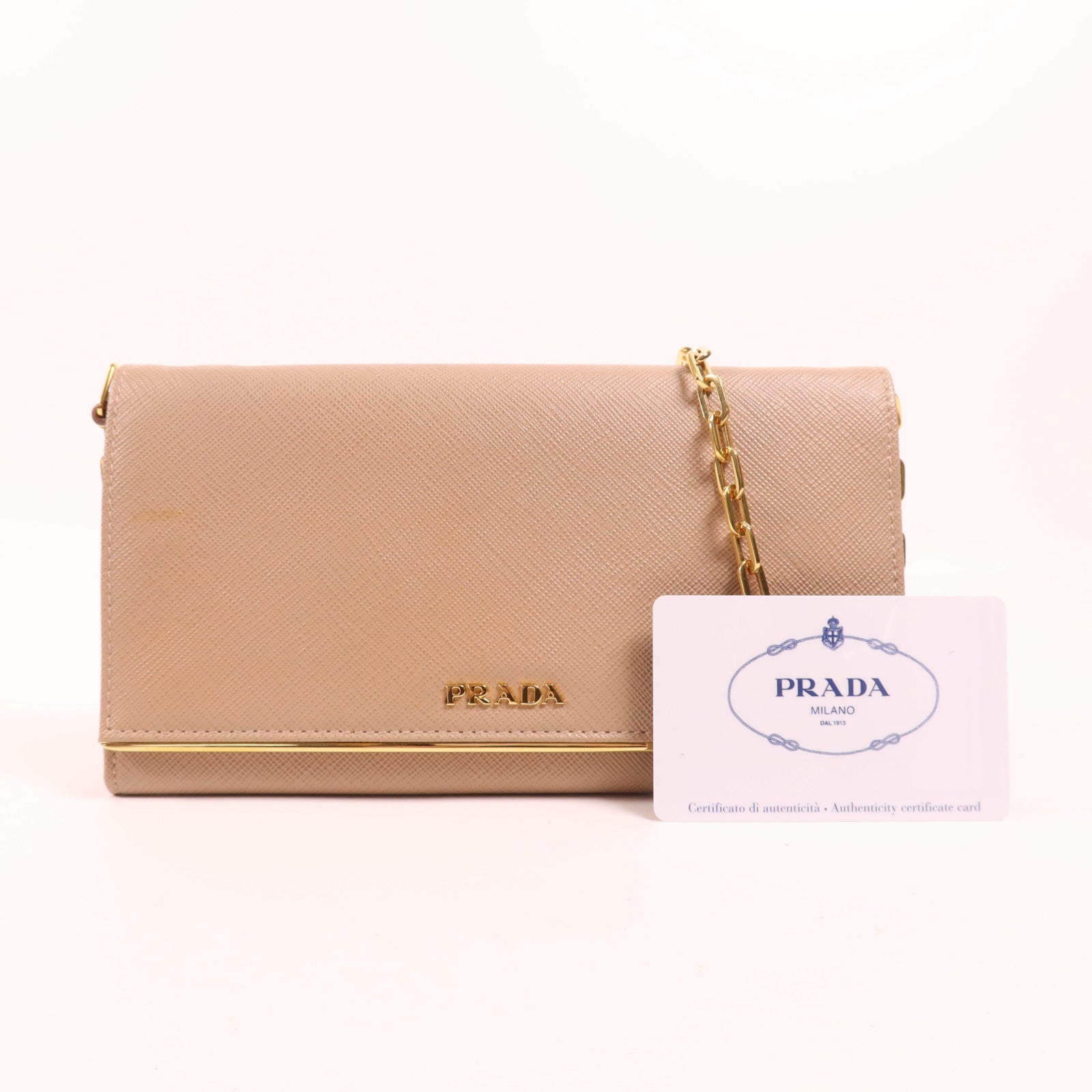 PRADA 牛皮皮革WOC金扣鏈肩背袋