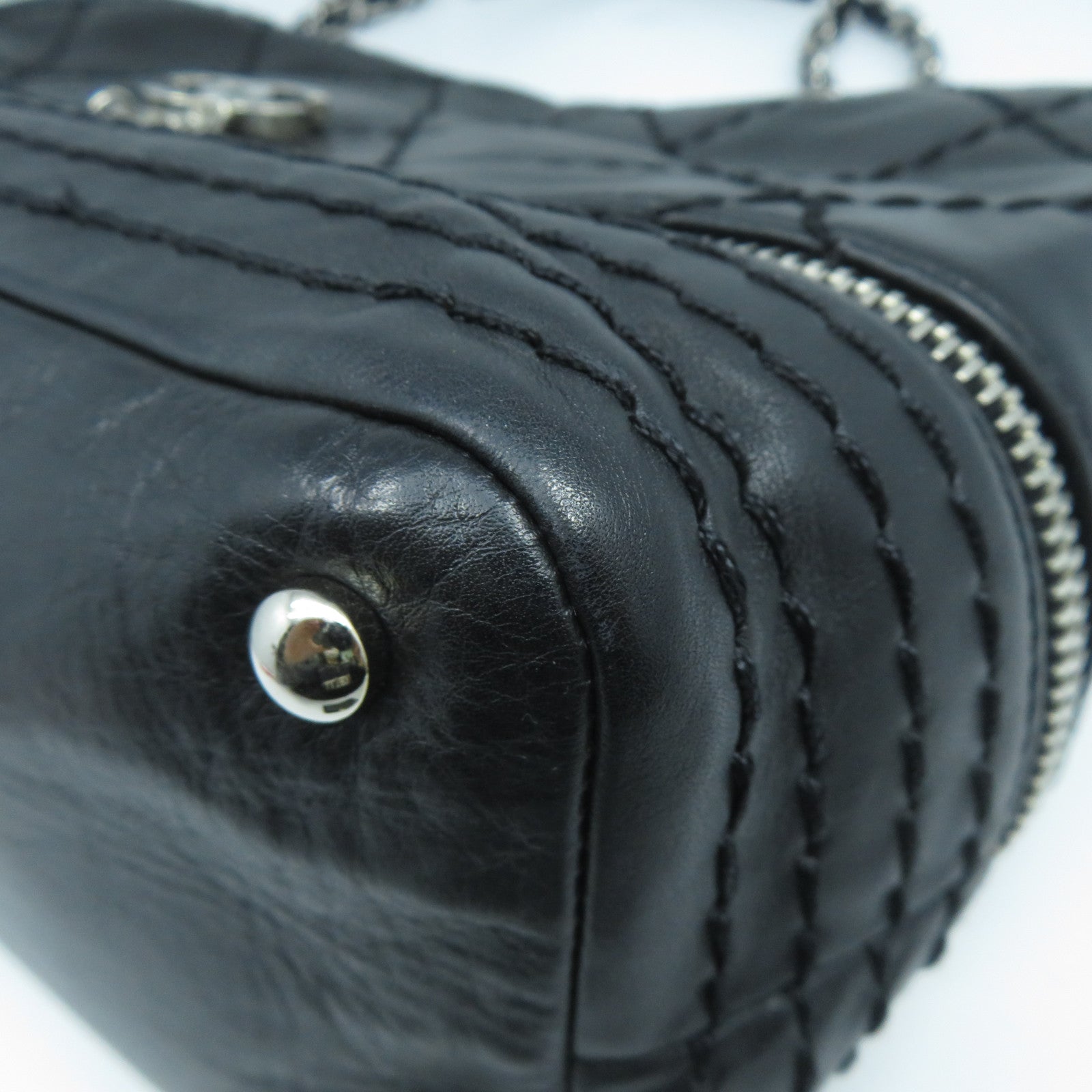 CHANEL 菱格牛皮皮革Chain Shoulder Bag銀扣鏈帶肩背袋黑色