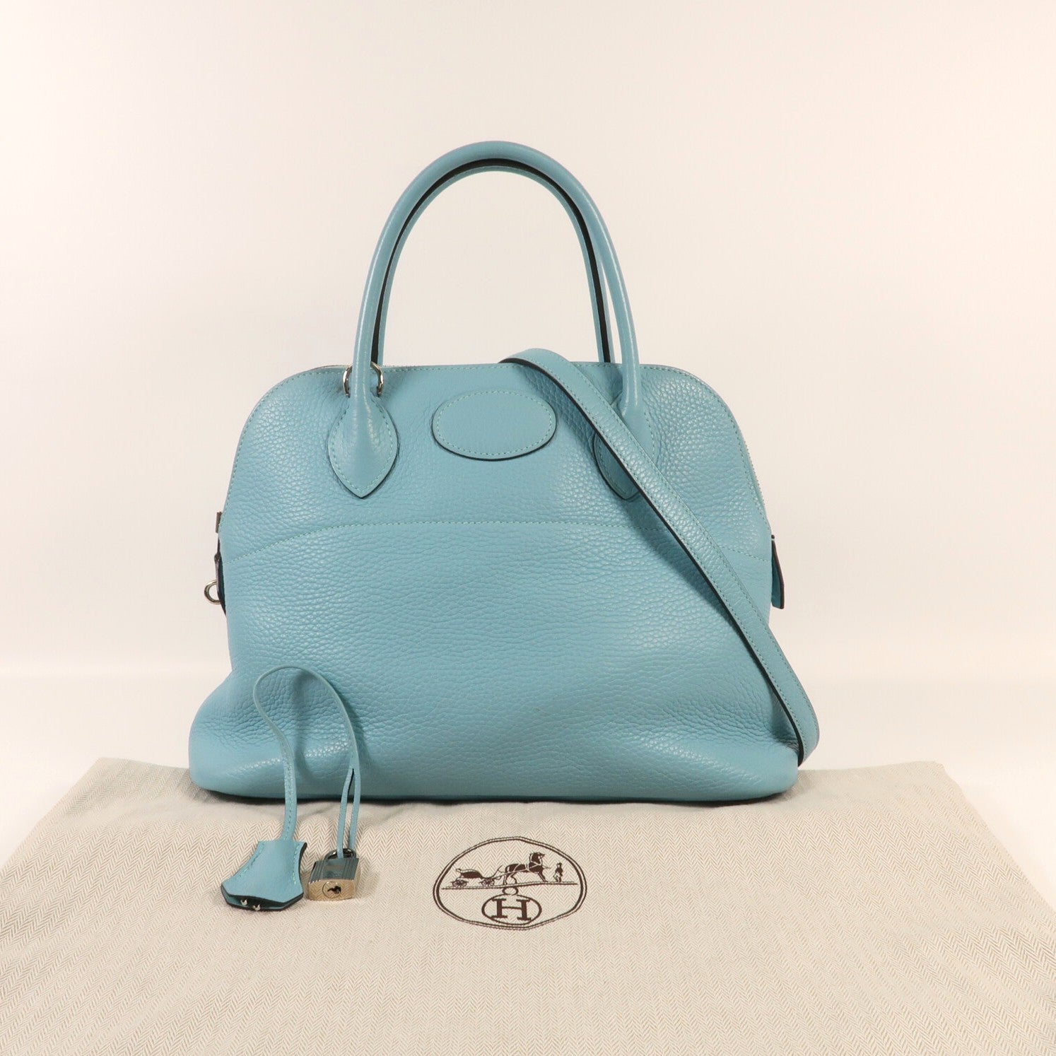 HERMES 【激減優惠】Clemence皮革Bolide 31銀扣手挽肩背兩用袋3P Bleu Atoll