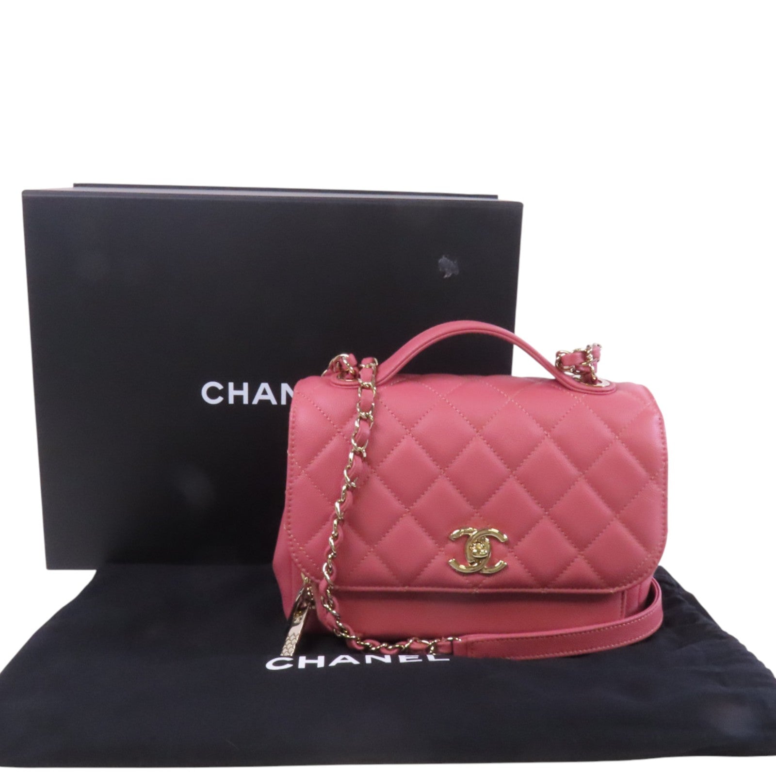 CHANEL 牛皮皮革Business Affinity金扣鏈帶手挽肩背兩用袋