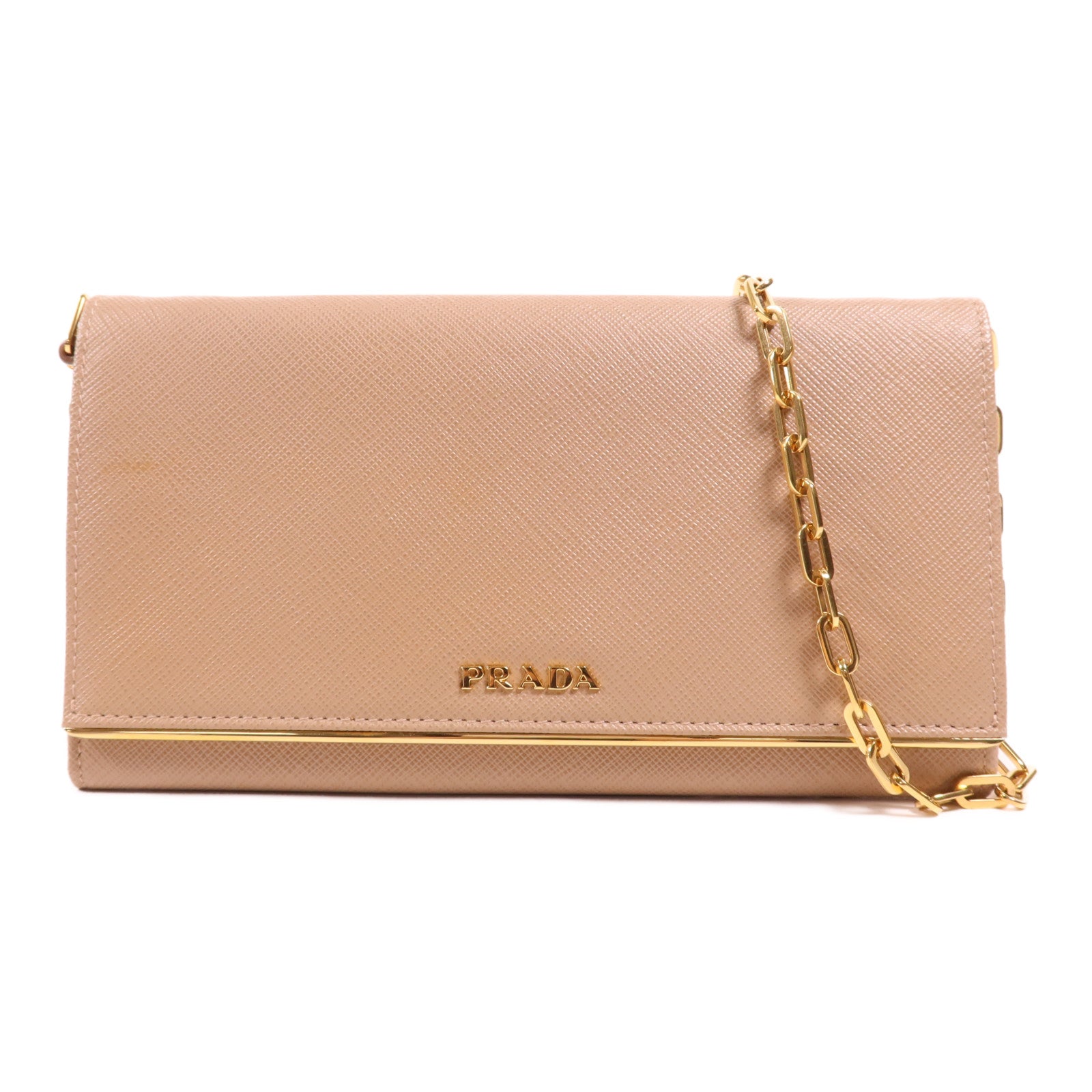 PRADA 牛皮皮革WOC金扣鏈肩背袋