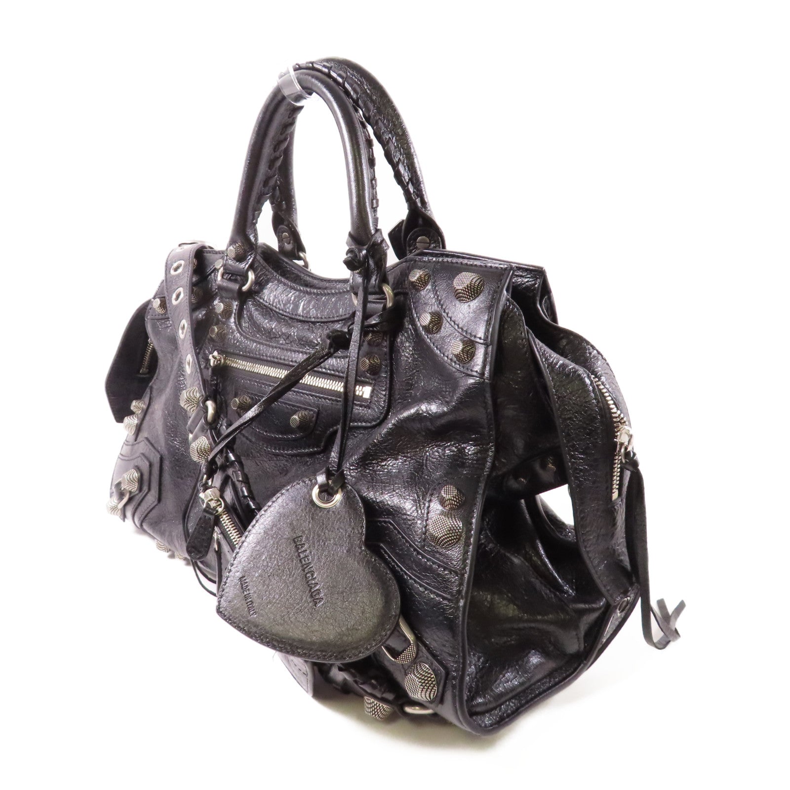 BALENCIAGA 牛皮皮革City銀扣手挽肩背兩用袋黑色