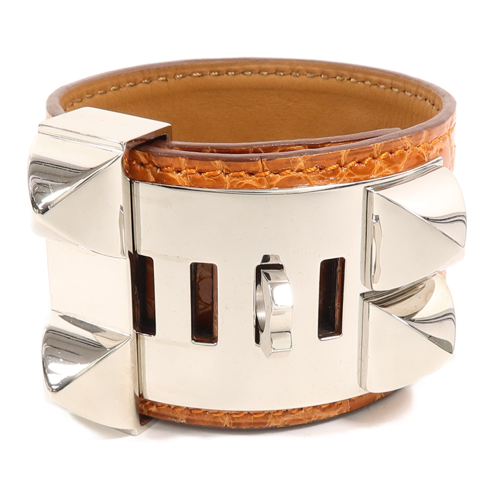 HERMES Alligator皮革Collier De Chien Bracelet手帶Orange
