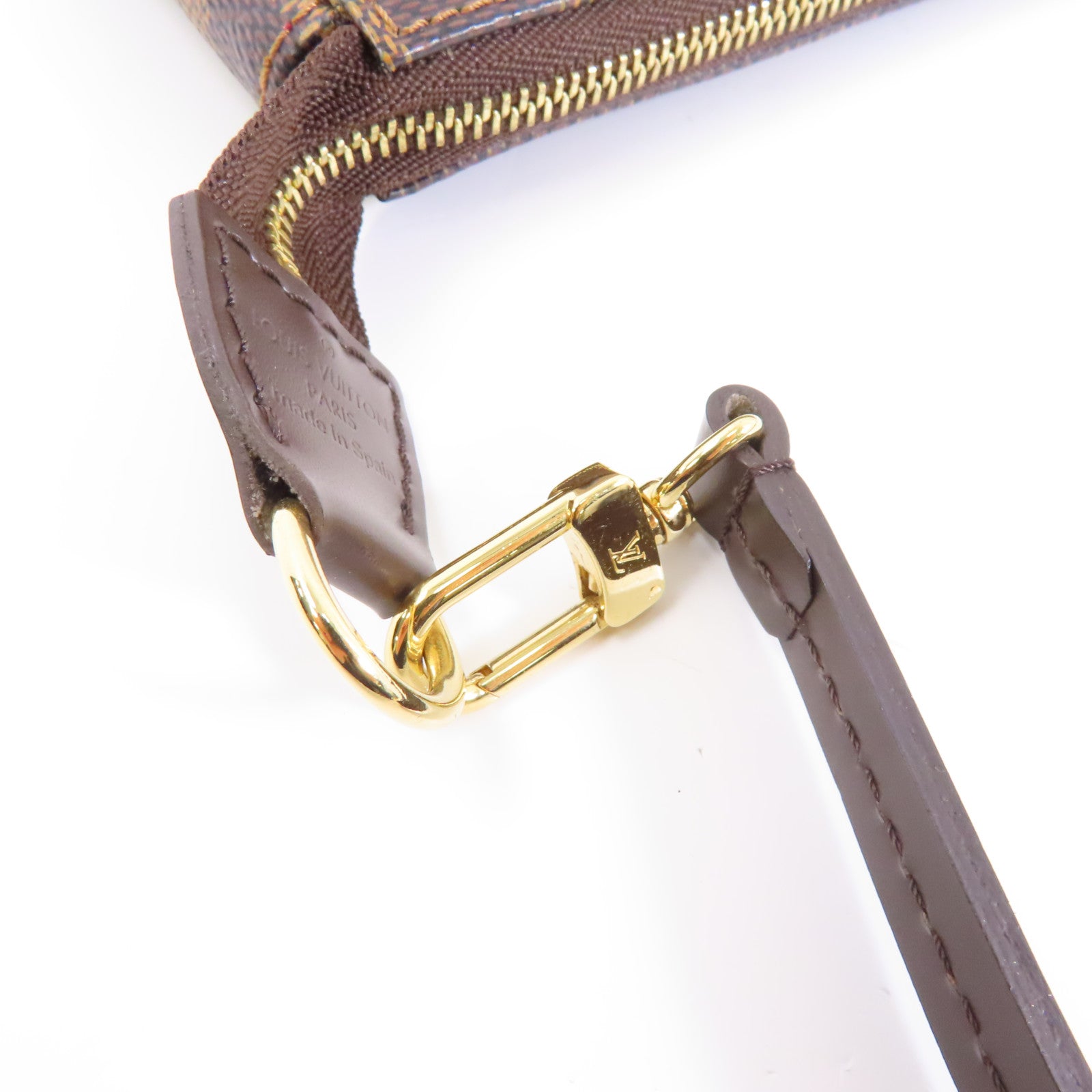 LOUIS VUITTON Damier Pochette Accessories金扣手挽袋啡色