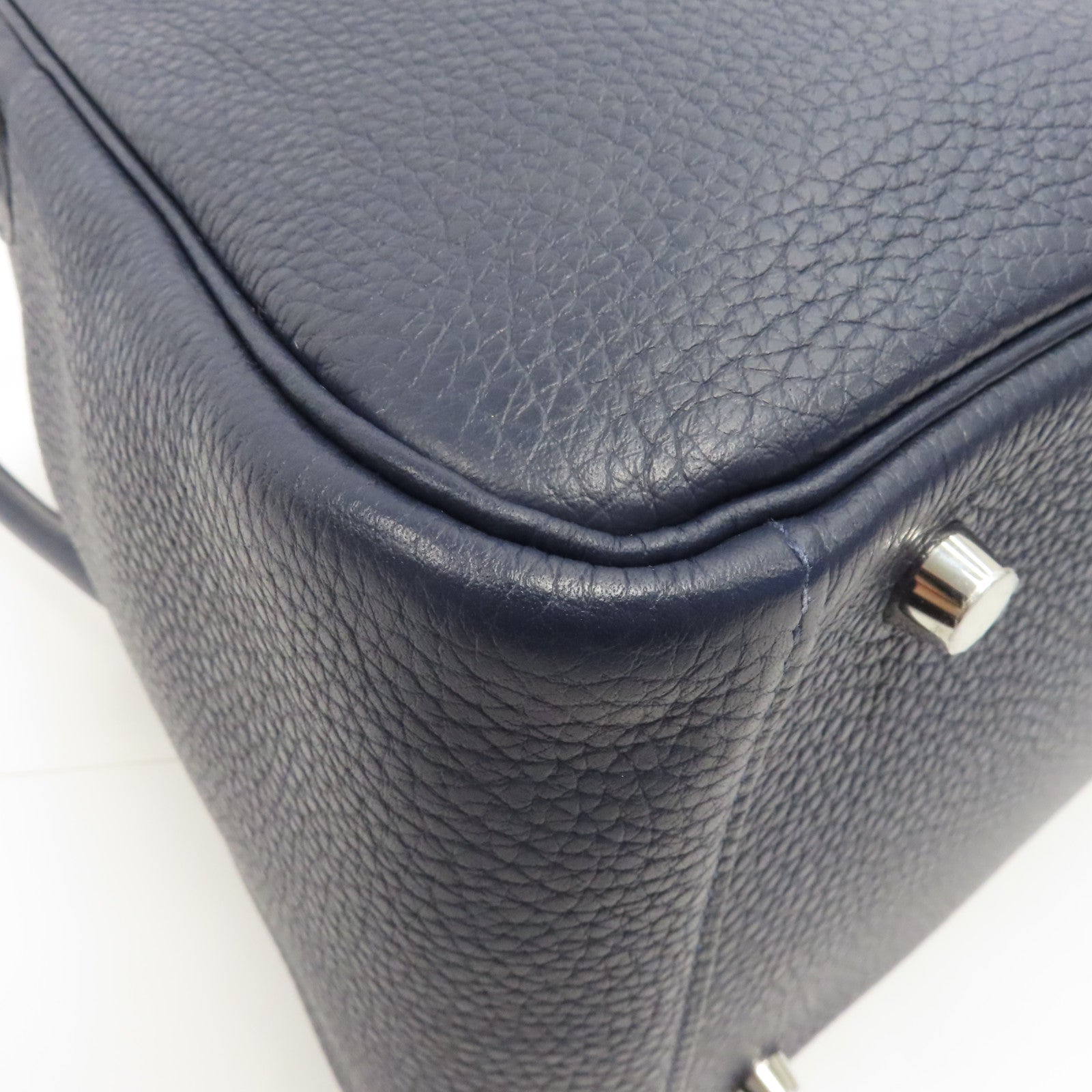 HERMES Clemence皮革Lindy 30銀扣手挽肩背兩用袋Bleu Nuit/深藍色