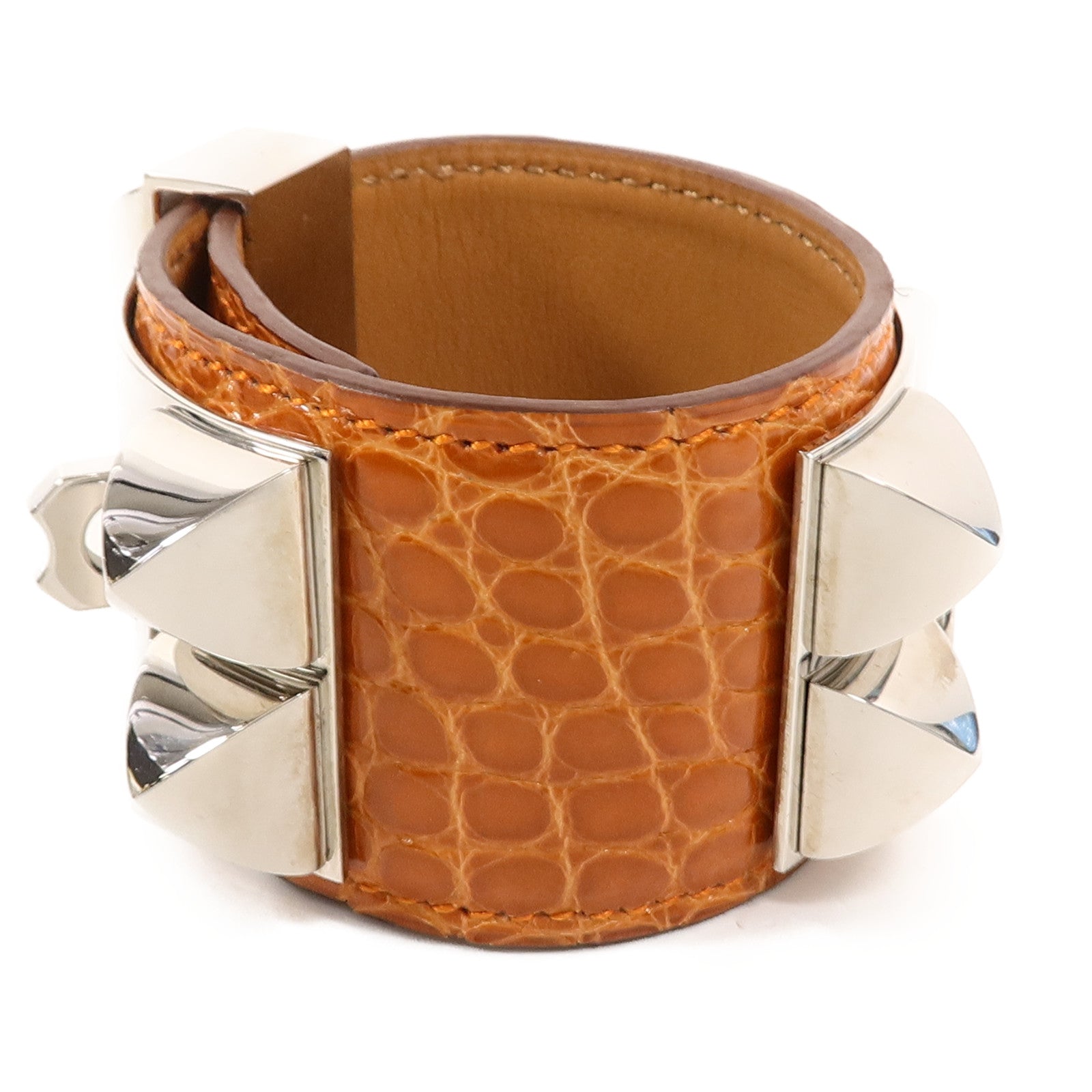 HERMES Alligator皮革Collier De Chien Bracelet手帶Orange