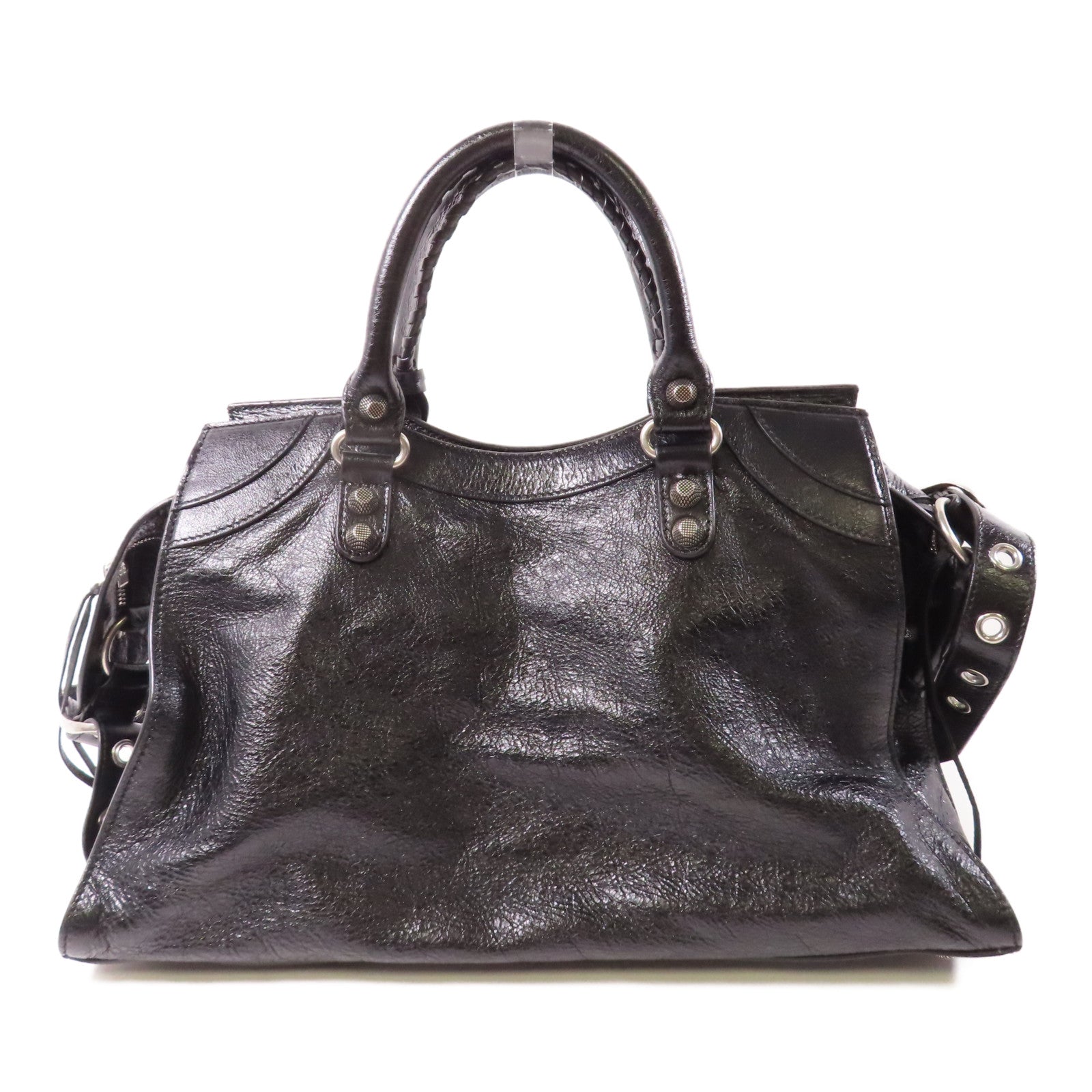 BALENCIAGA 牛皮皮革City銀扣手挽肩背兩用袋黑色