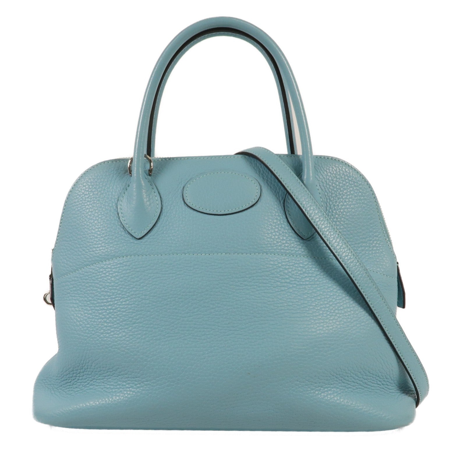 HERMES 【激減優惠】Clemence皮革Bolide 31銀扣手挽肩背兩用袋3P Bleu Atoll