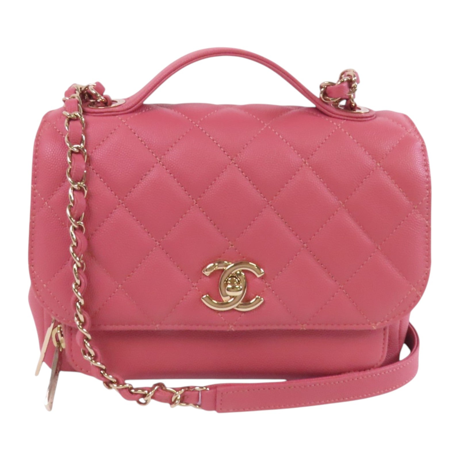 CHANEL 牛皮皮革Business Affinity金扣鏈帶手挽肩背兩用袋