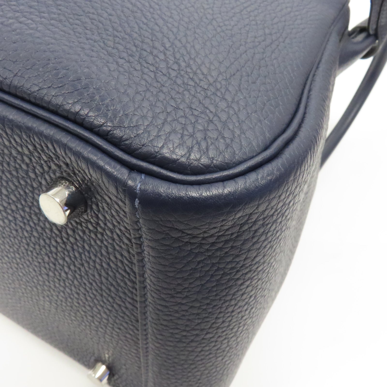 HERMES Clemence皮革Lindy 30銀扣手挽肩背兩用袋Bleu Nuit/深藍色
