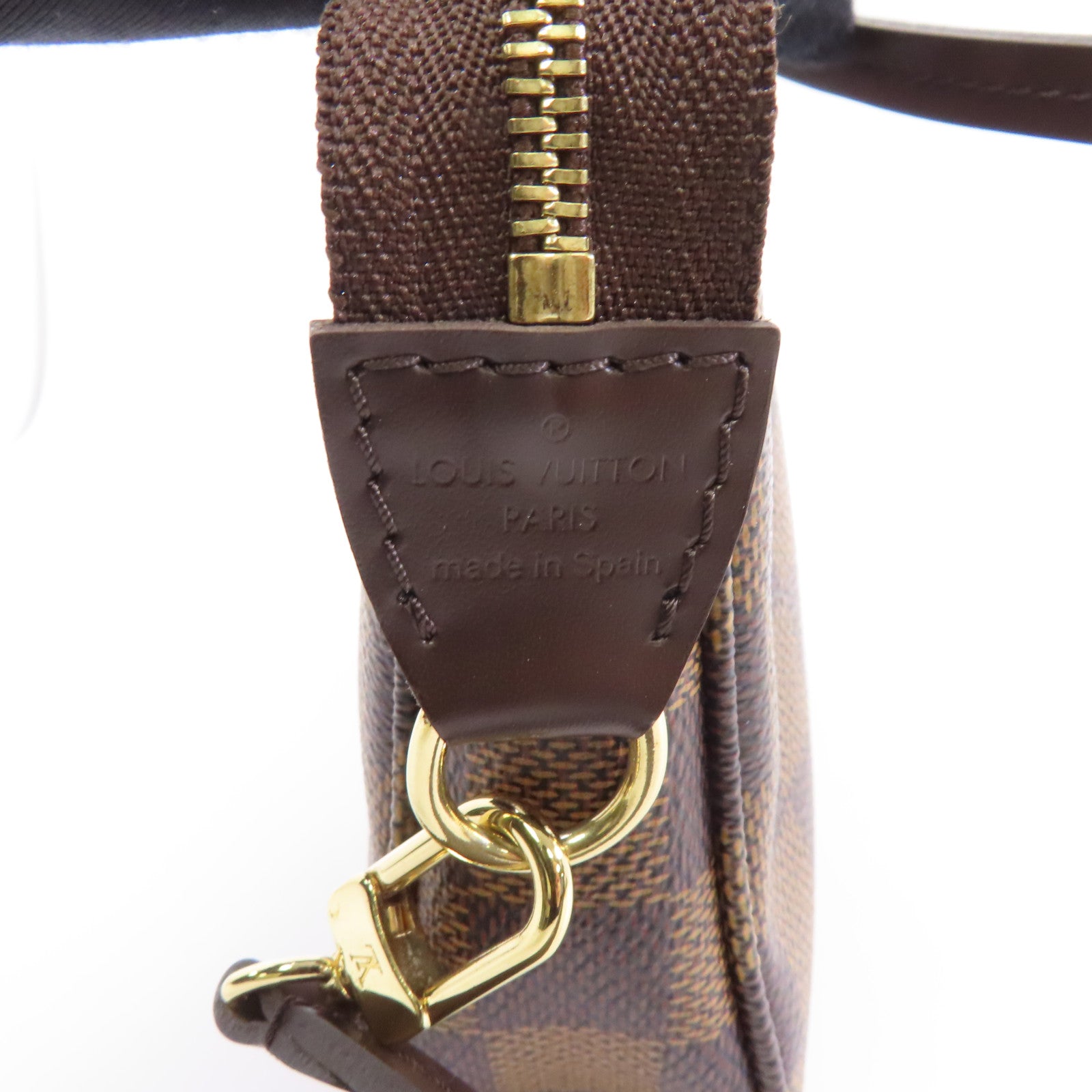 LOUIS VUITTON Damier Pochette Accessories金扣手挽袋啡色