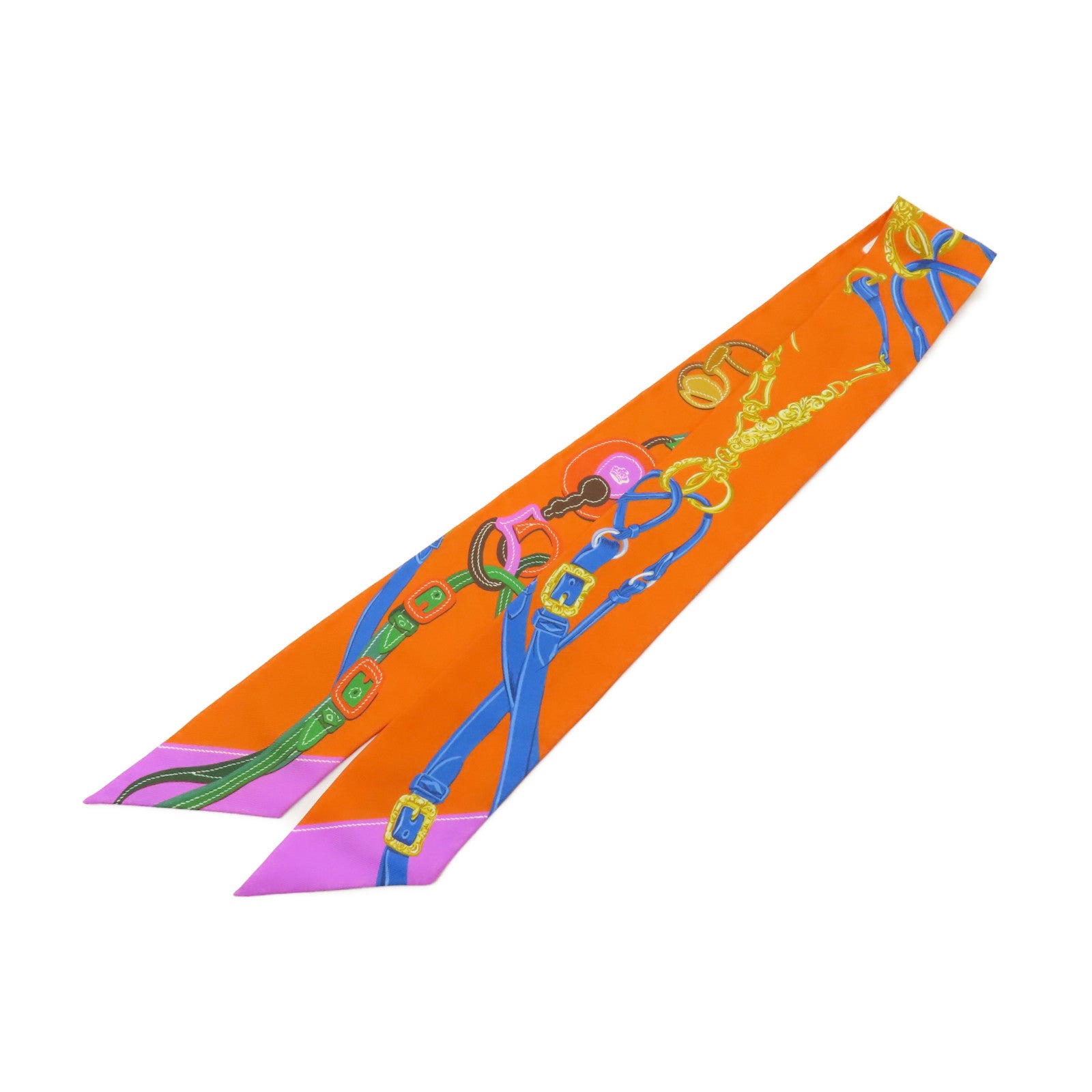 HERMES 【激減優惠】絲質Twilly絲巾橙色/粉紅色/藍色