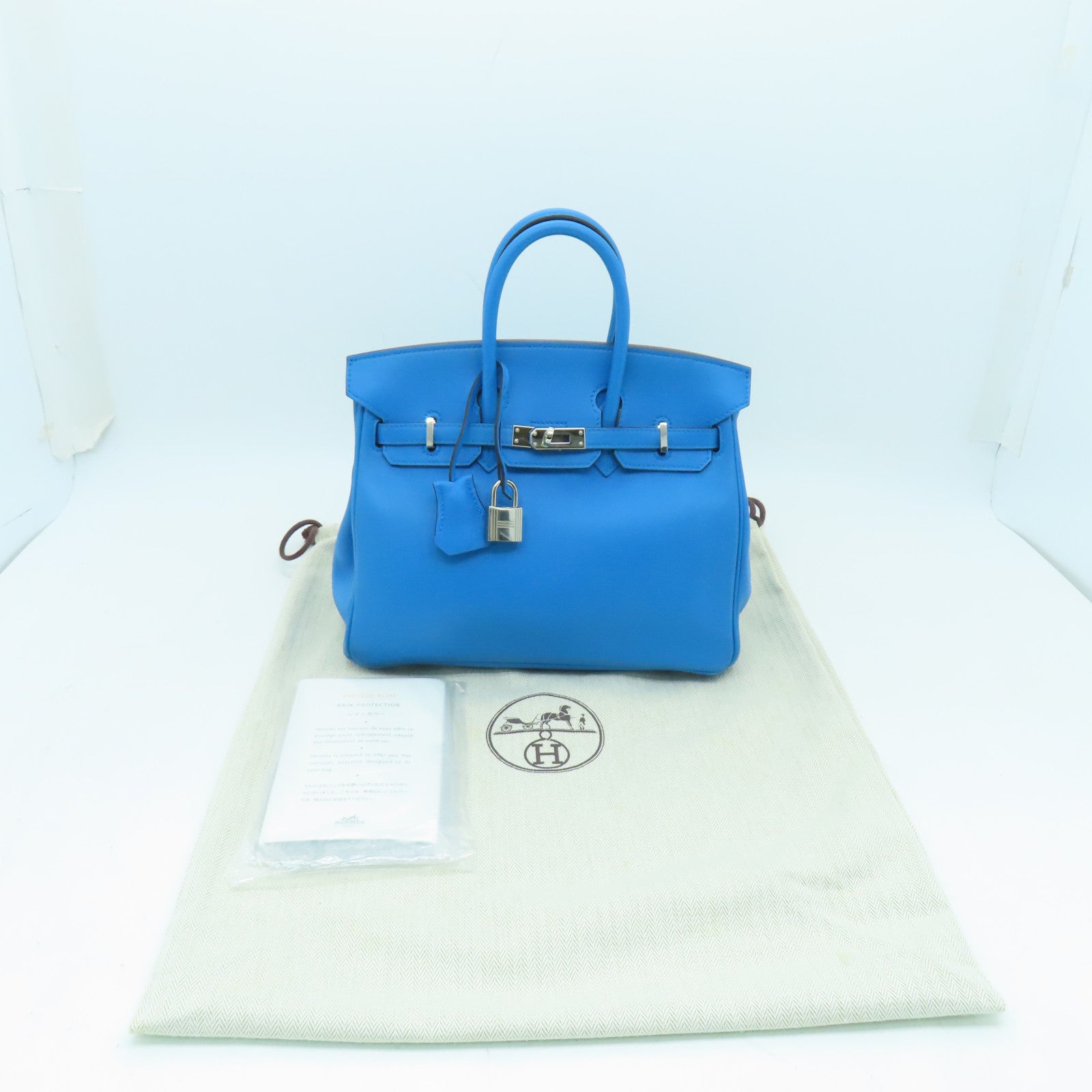 HERMES 【清倉大減價】Swift皮革Birkin 25銀扣手挽袋藍色