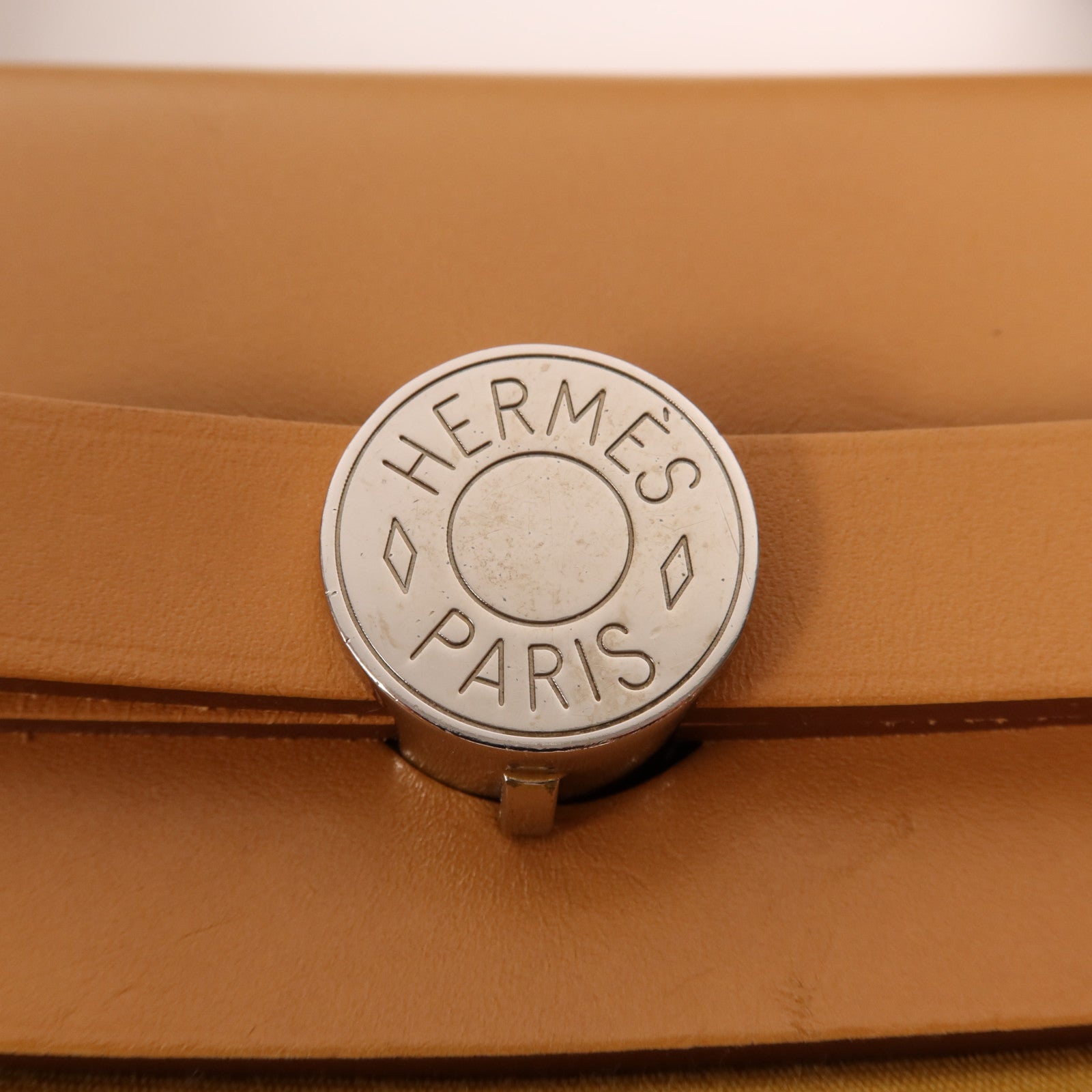 HERMES 帆布/皮革Herbag PM銀扣手挽肩背兩用袋Jaune Ambre