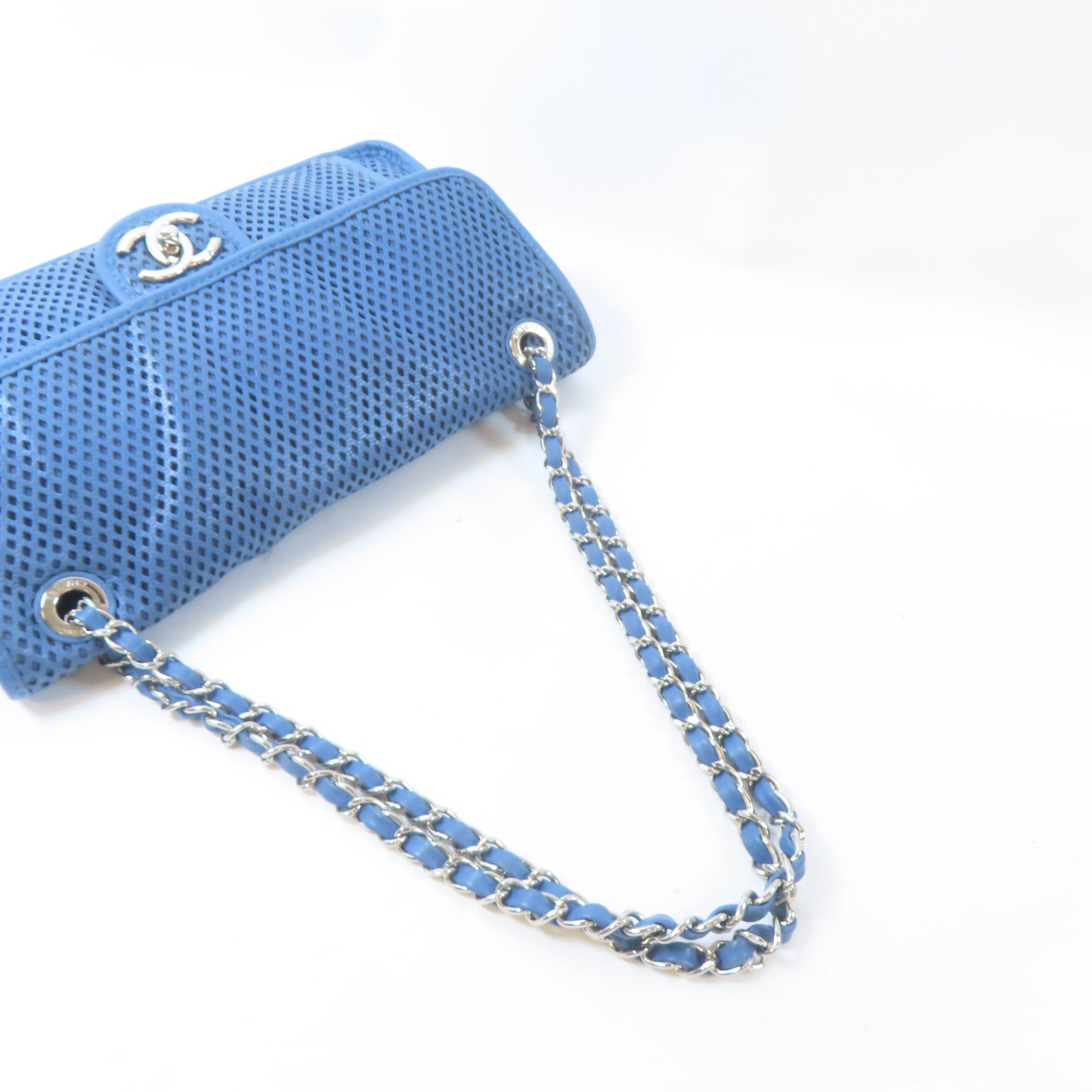 CHANEL 【激減優惠】牛皮皮革Chain Shoulder銀扣鏈帶肩背袋藍色