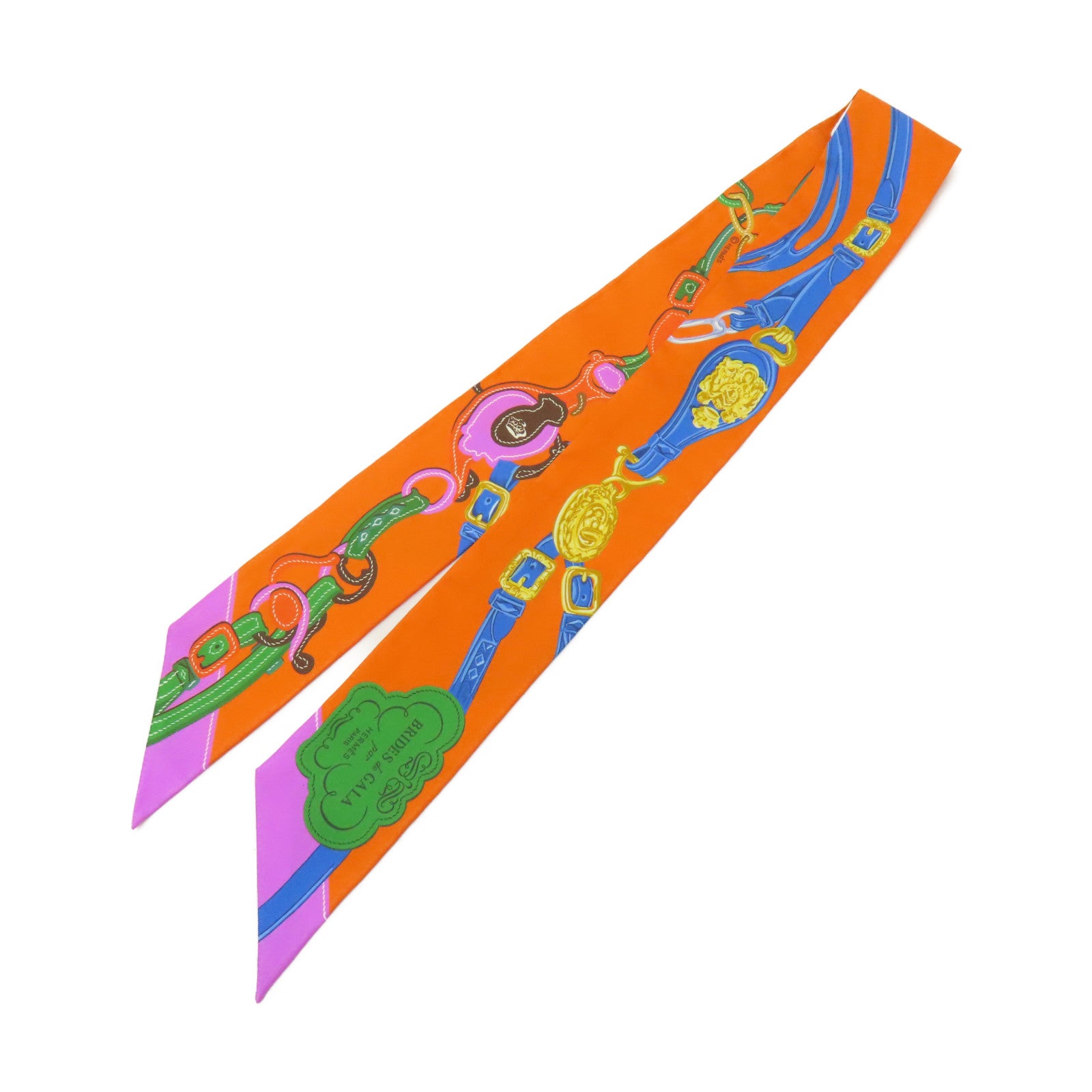 HERMES 【激減優惠】絲質Twilly絲巾橙色/粉紅色/藍色