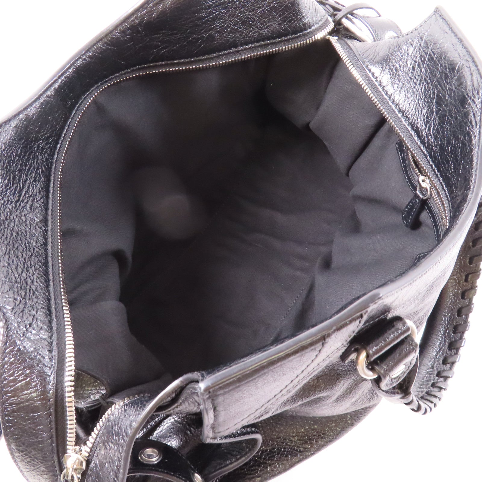 BALENCIAGA 牛皮皮革City銀扣手挽肩背兩用袋黑色