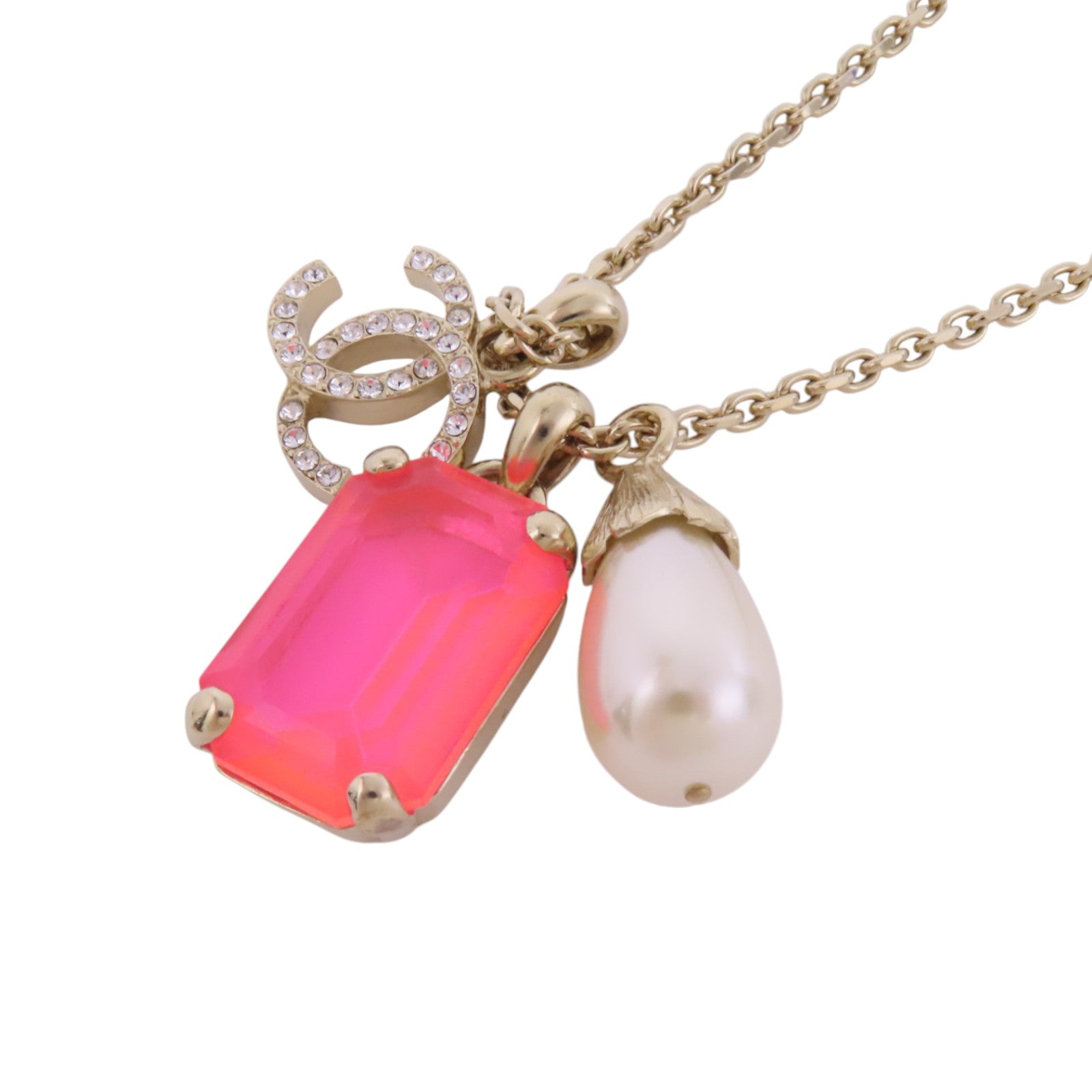 CHANEL 金屬/仿珍珠/PVC Necklace金扣項鏈