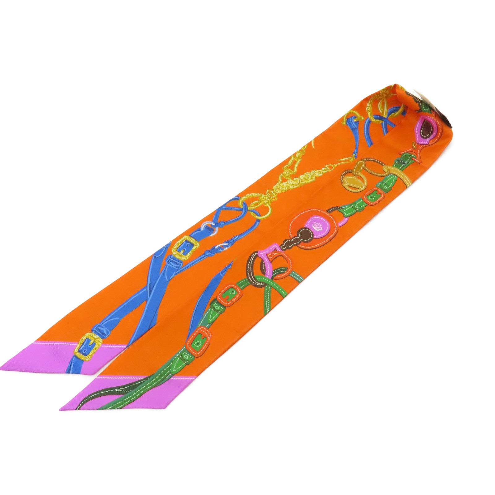 HERMES 【激減優惠】絲質Twilly絲巾橙色/粉紅色/藍色