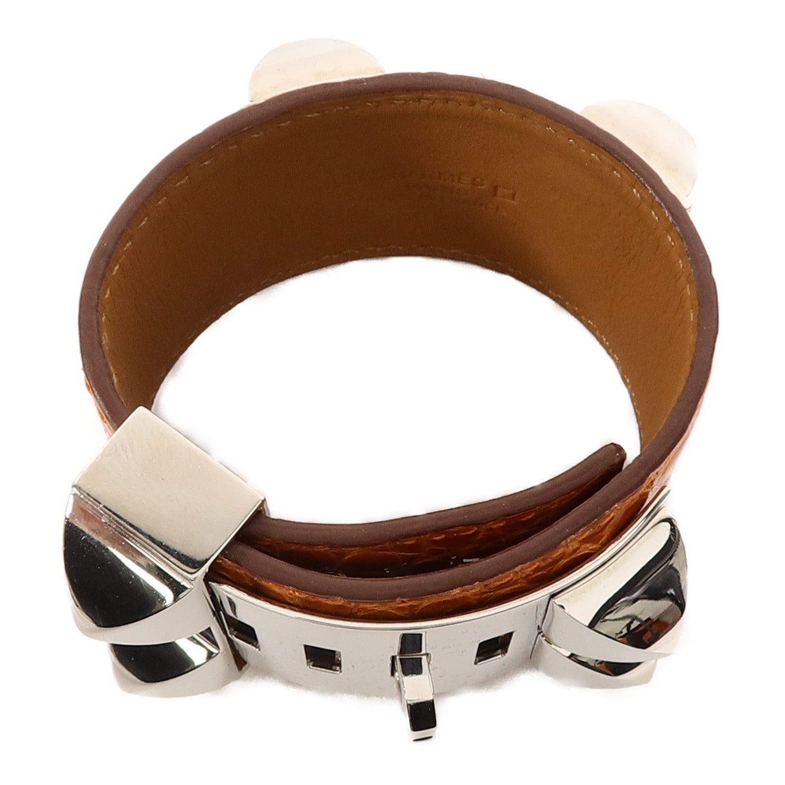 HERMES Alligator皮革Collier De Chien Bracelet手帶Orange