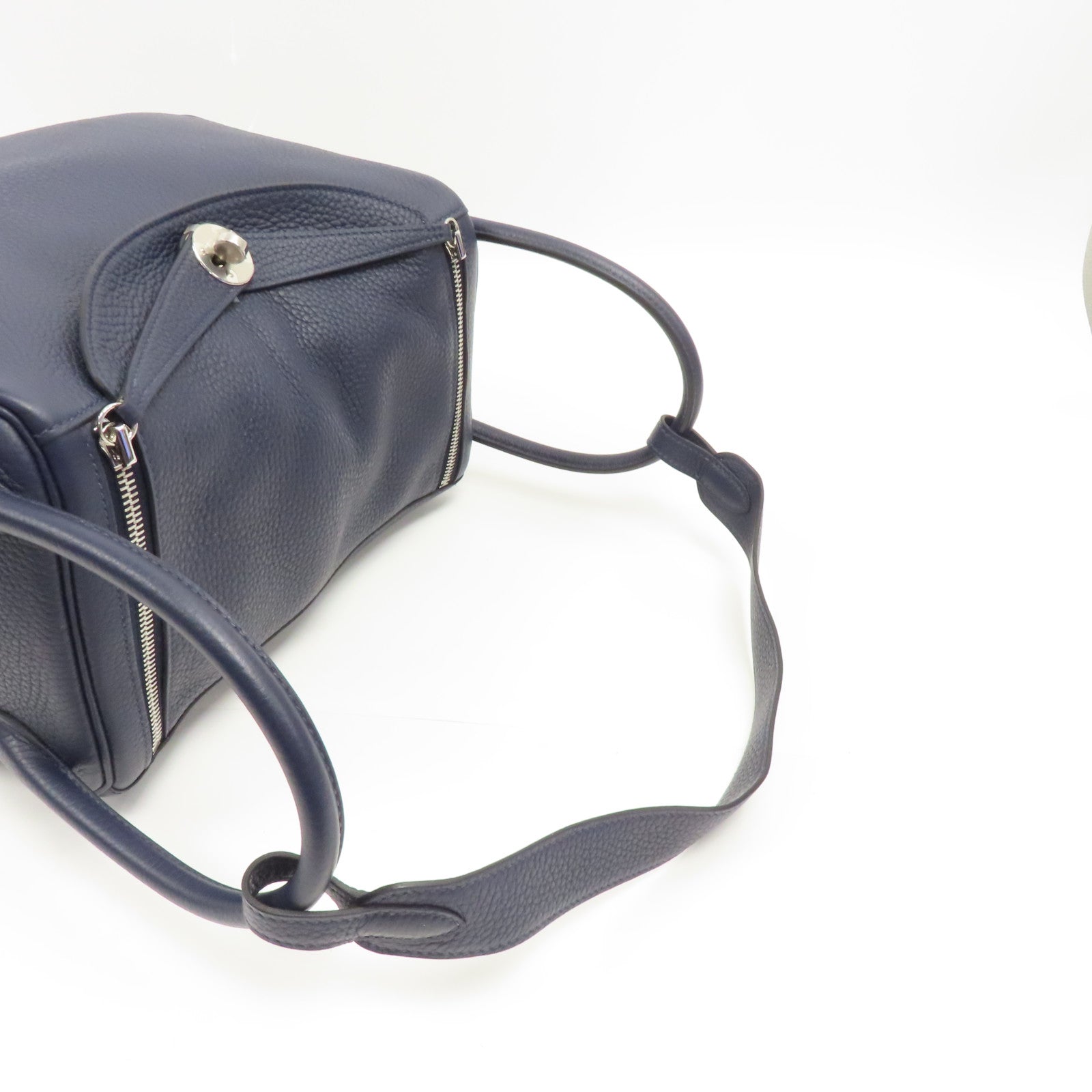 HERMES Clemence皮革Lindy 30銀扣手挽肩背兩用袋Bleu Nuit/深藍色