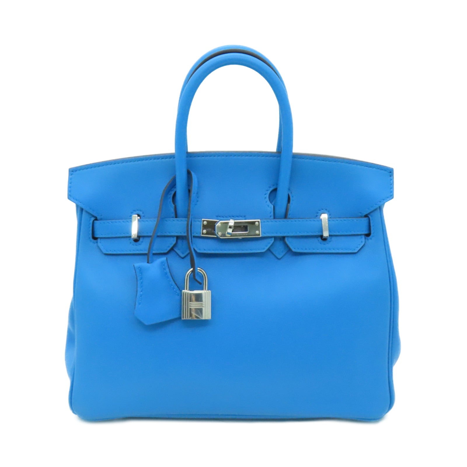 HERMES 【清倉大減價】Swift皮革Birkin 25銀扣手挽袋藍色