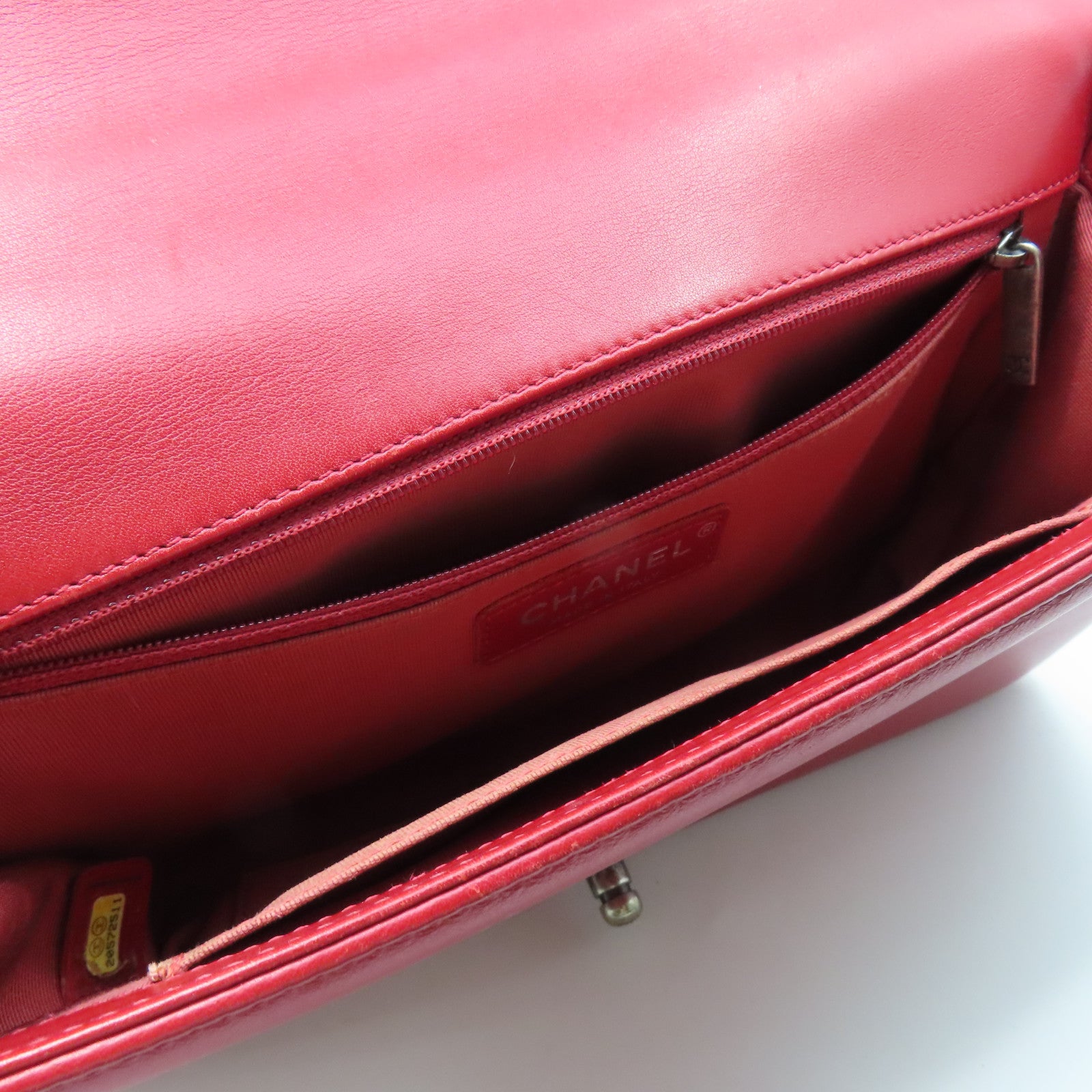 CHANEL Diamond Sheepskin Leather Boy Chanel 28cm Silver Buckle Chain Shoulder Bag Red