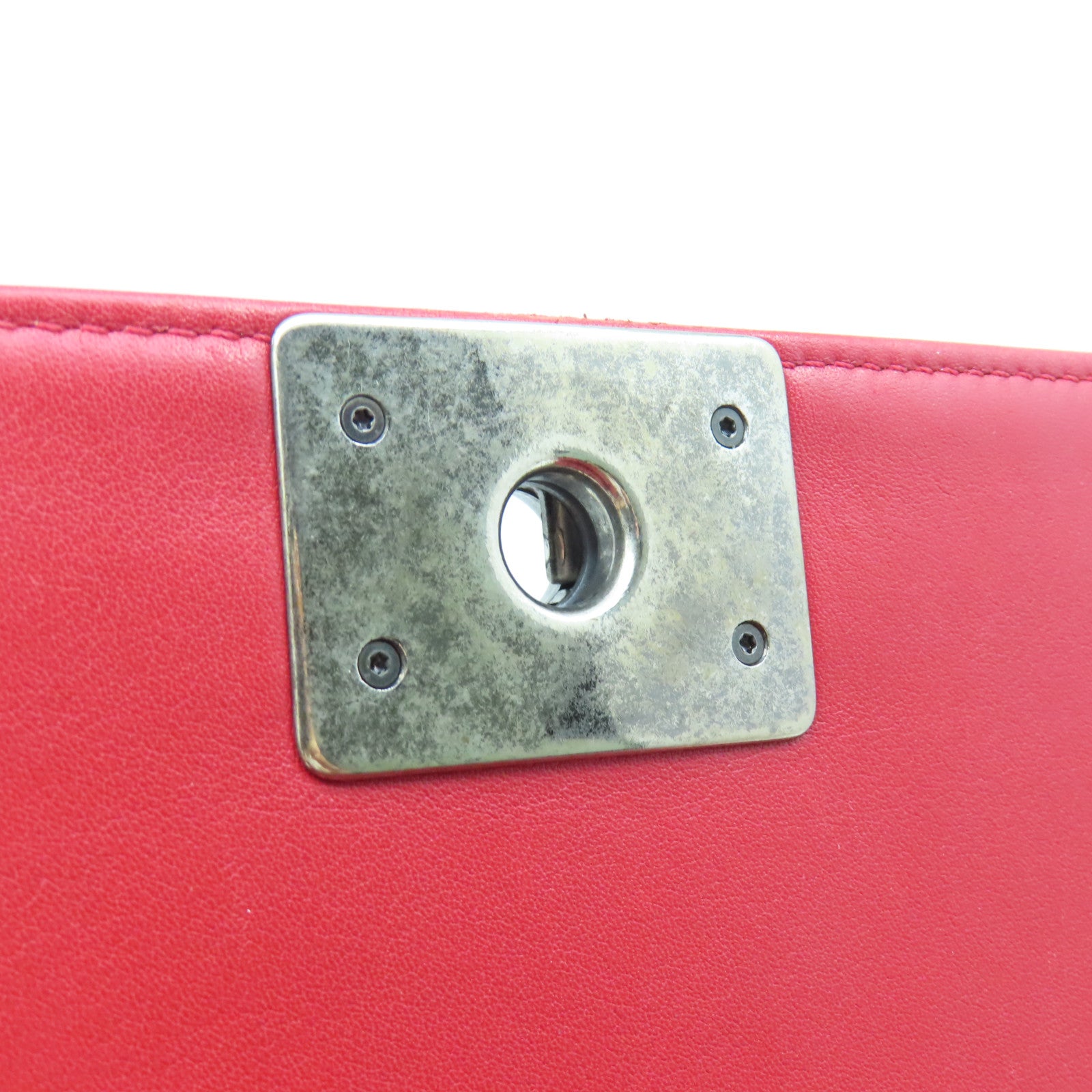 CHANEL Diamond Sheepskin Leather Boy Chanel 28cm Silver Buckle Chain Shoulder Bag Red