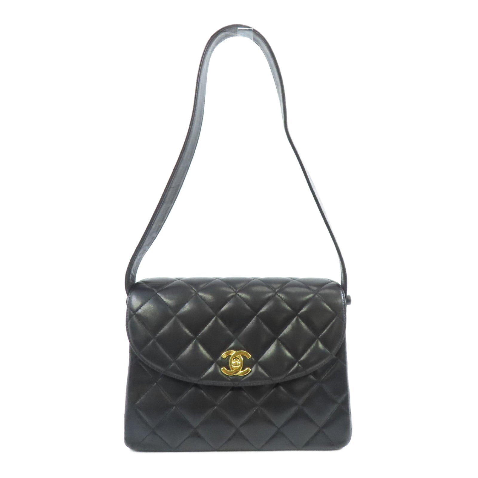 CHANEL 菱格羊皮皮革Vintage Shoulder Bag金扣肩背袋黑色