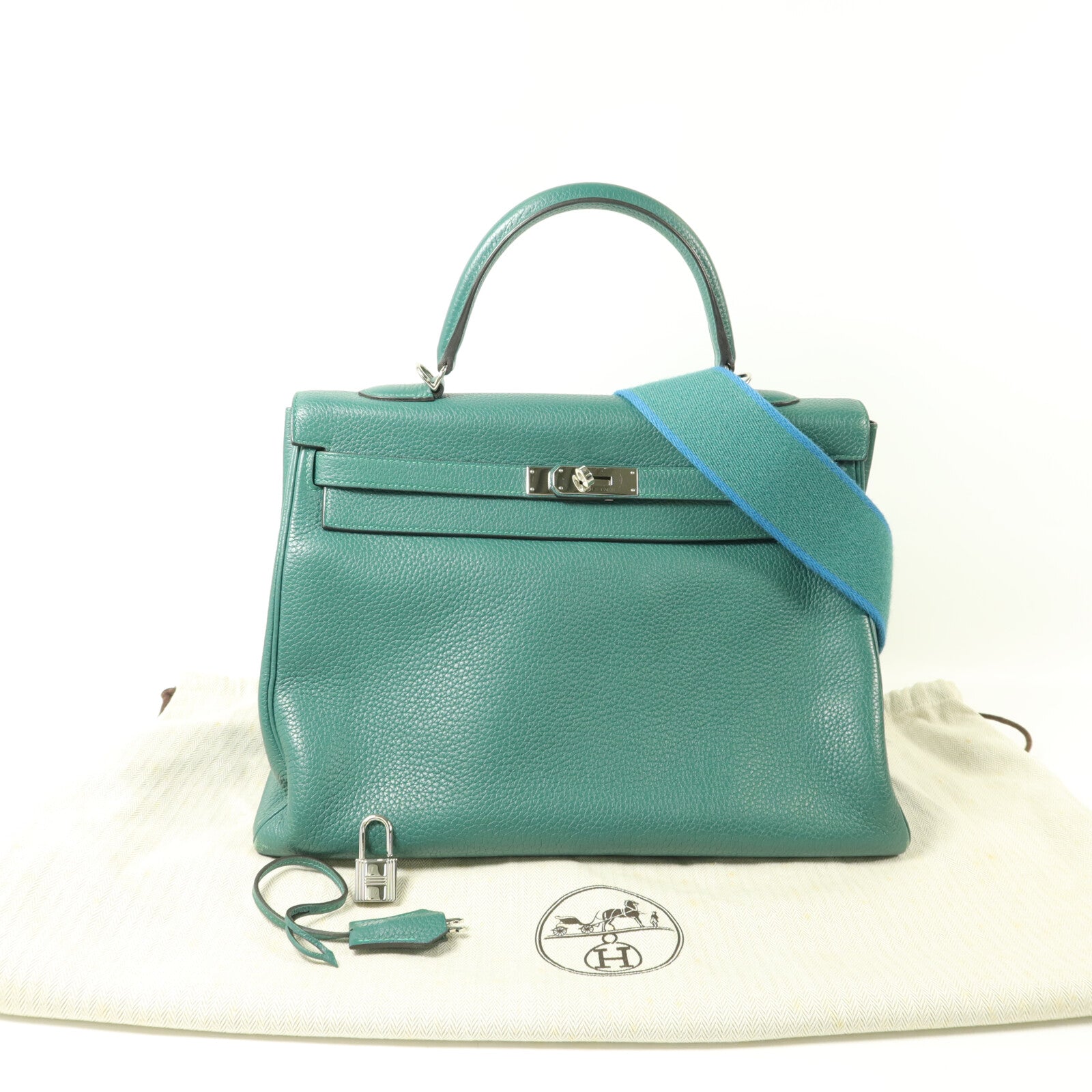 HERMES Clemence皮革Kelly 35手挽肩背兩用袋Malachite