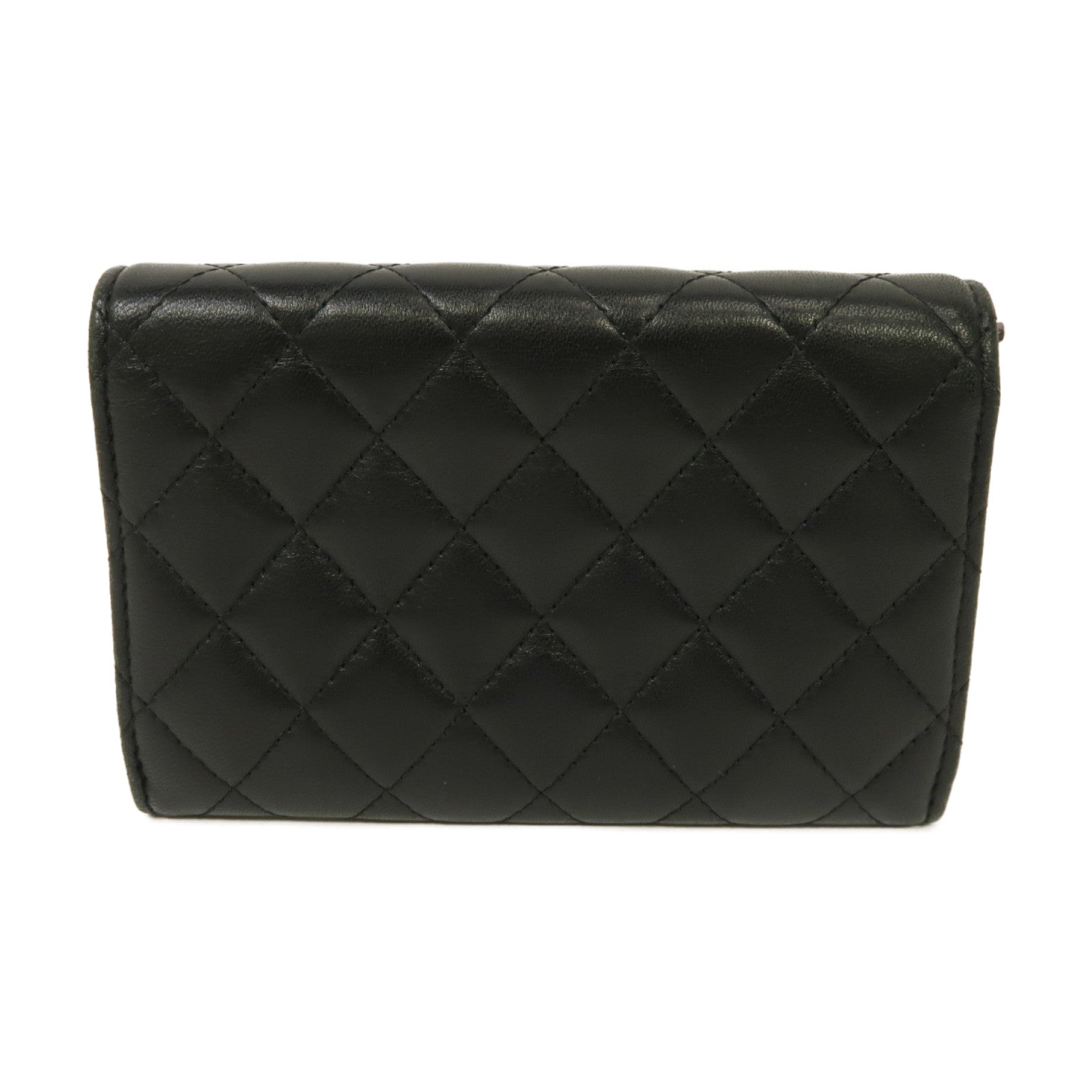 CHANEL 菱格羊皮皮革Wallet銀扣錢包黑色