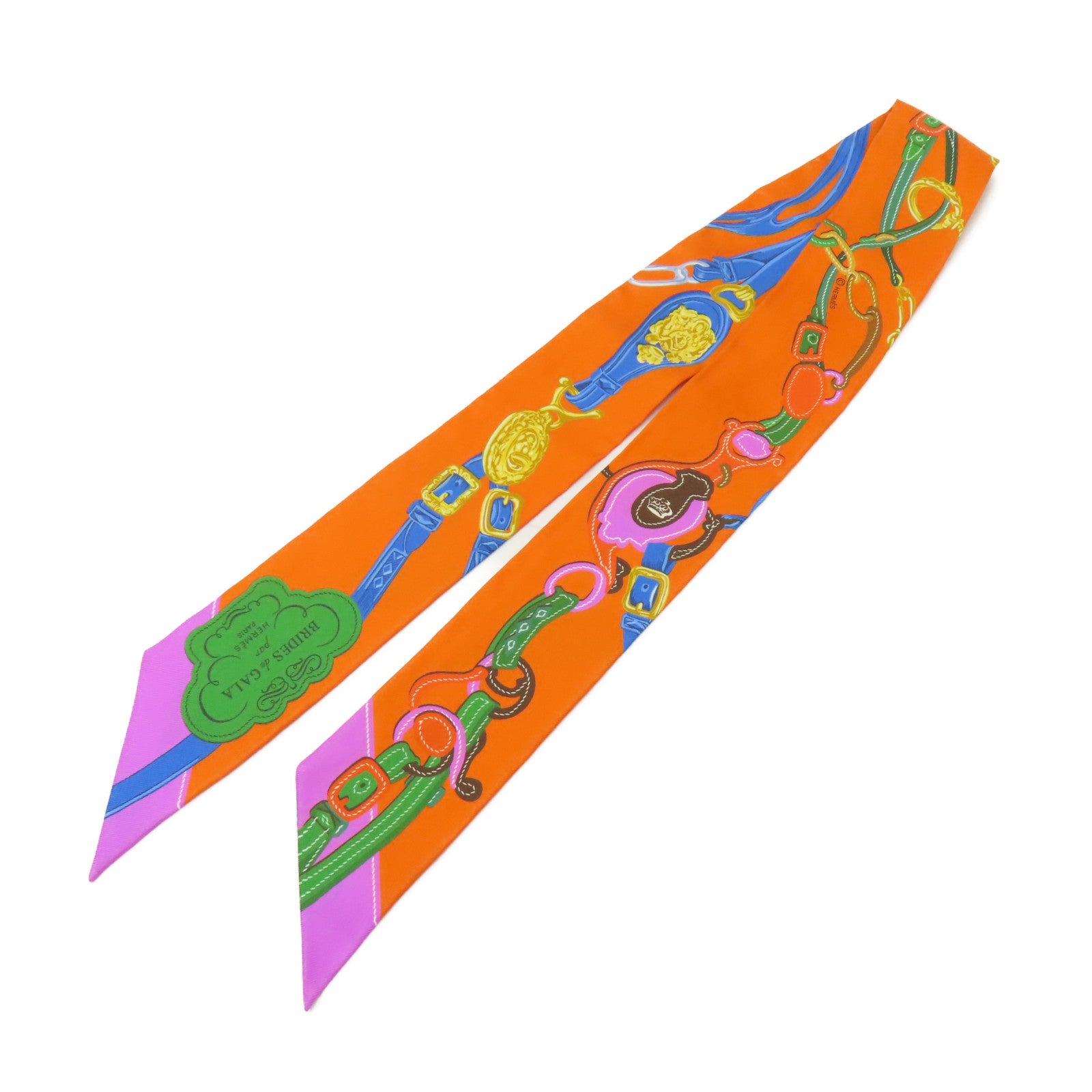 HERMES 【激減優惠】絲質Twilly絲巾橙色/粉紅色/藍色