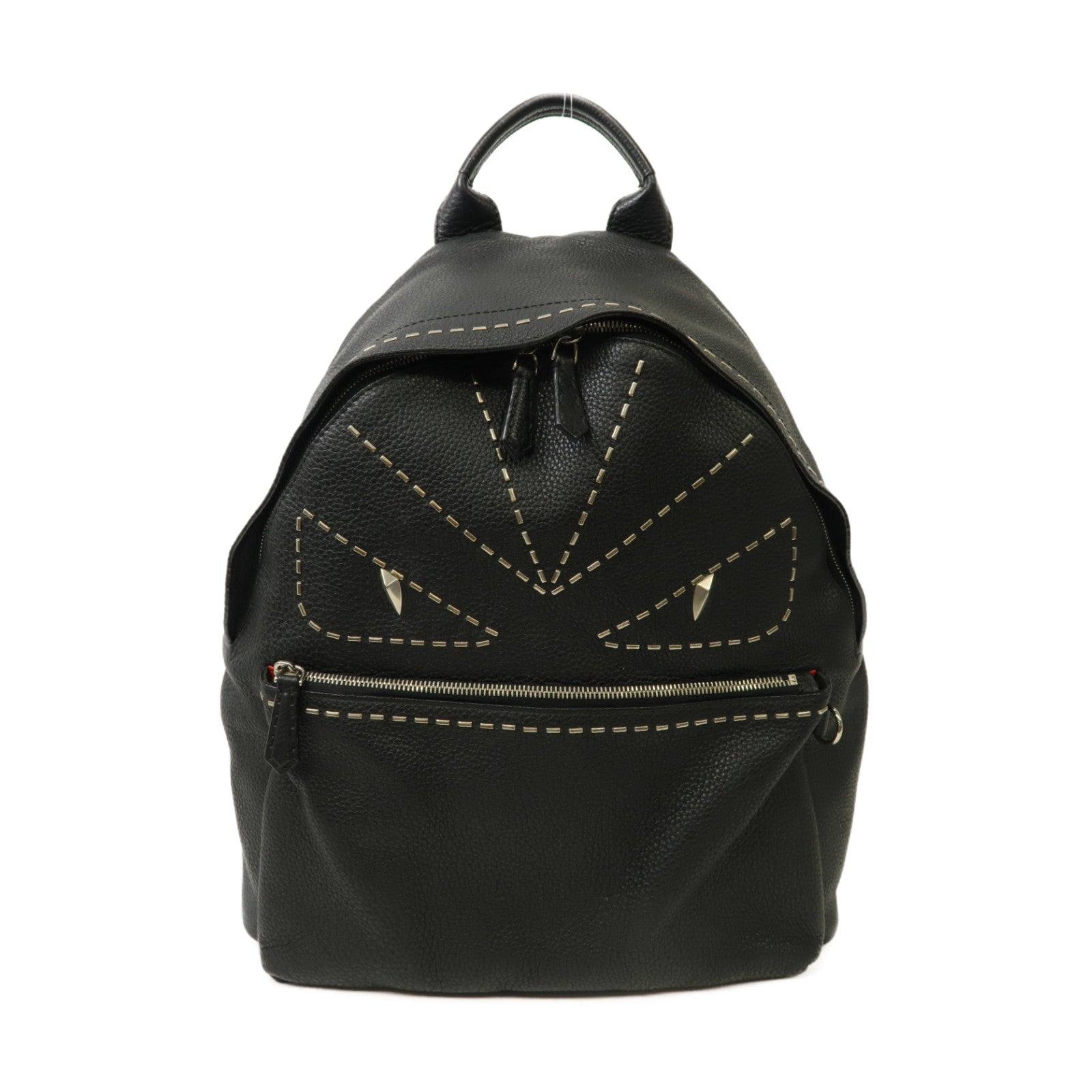 FENDI 牛皮皮革Backpack銀扣背包黑色