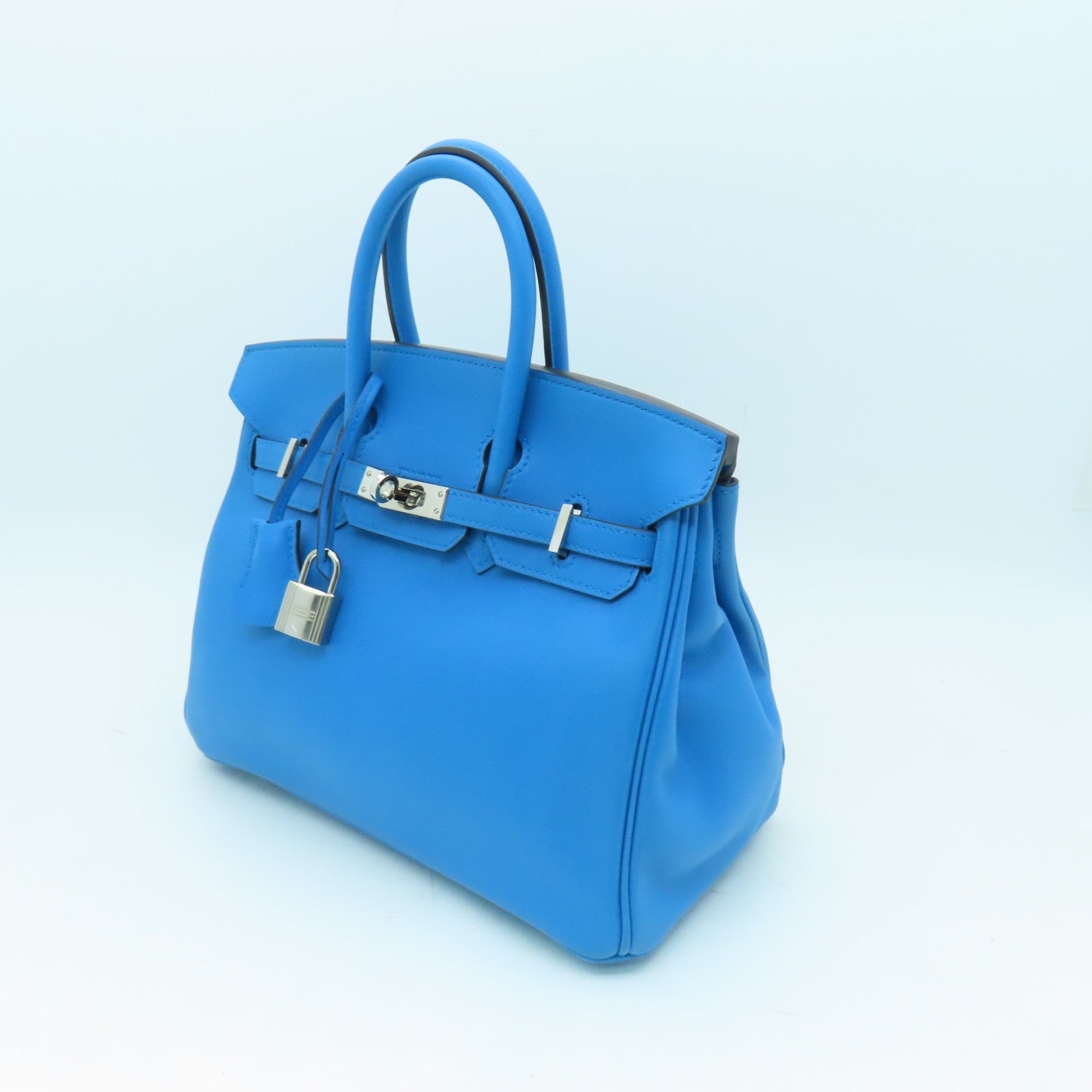 HERMES 【清倉大減價】Swift皮革Birkin 25銀扣手挽袋藍色