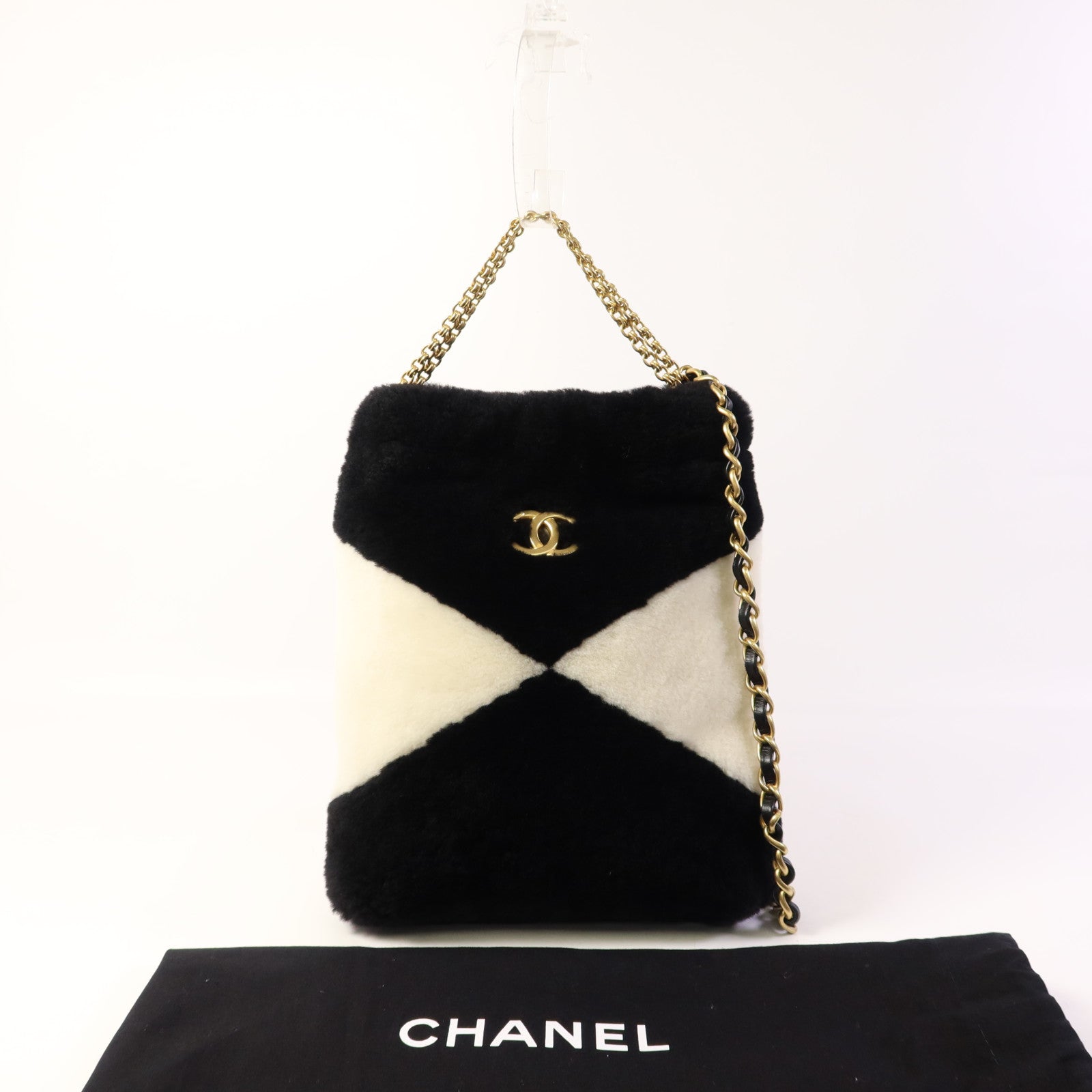 CHANEL Shearling Chain Shoulder金扣手挽肩背兩用袋