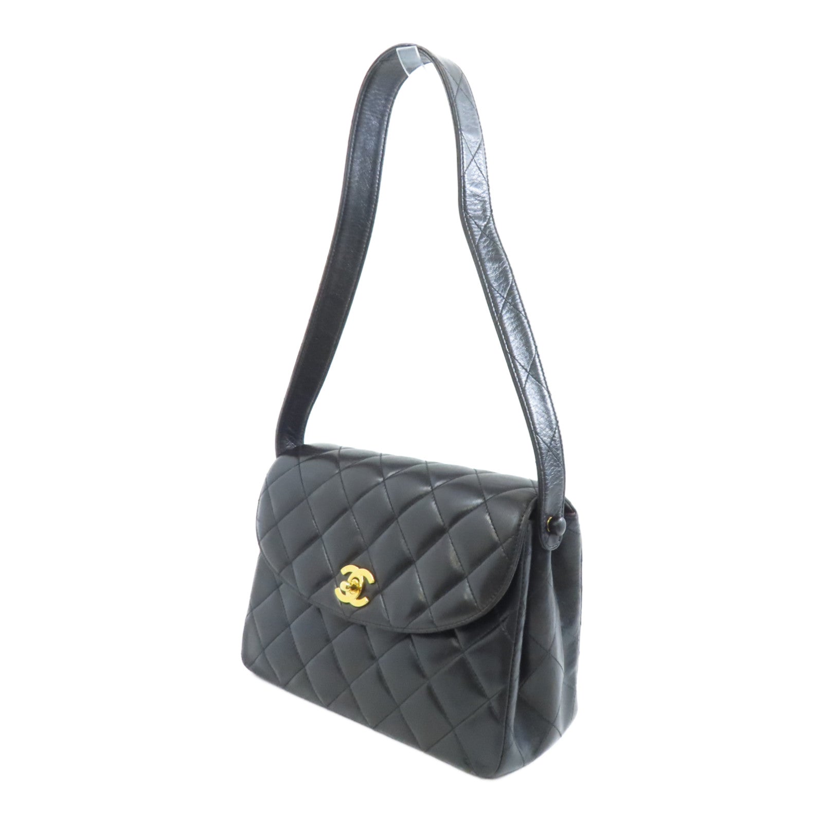 CHANEL 菱格羊皮皮革Vintage Shoulder Bag金扣肩背袋黑色