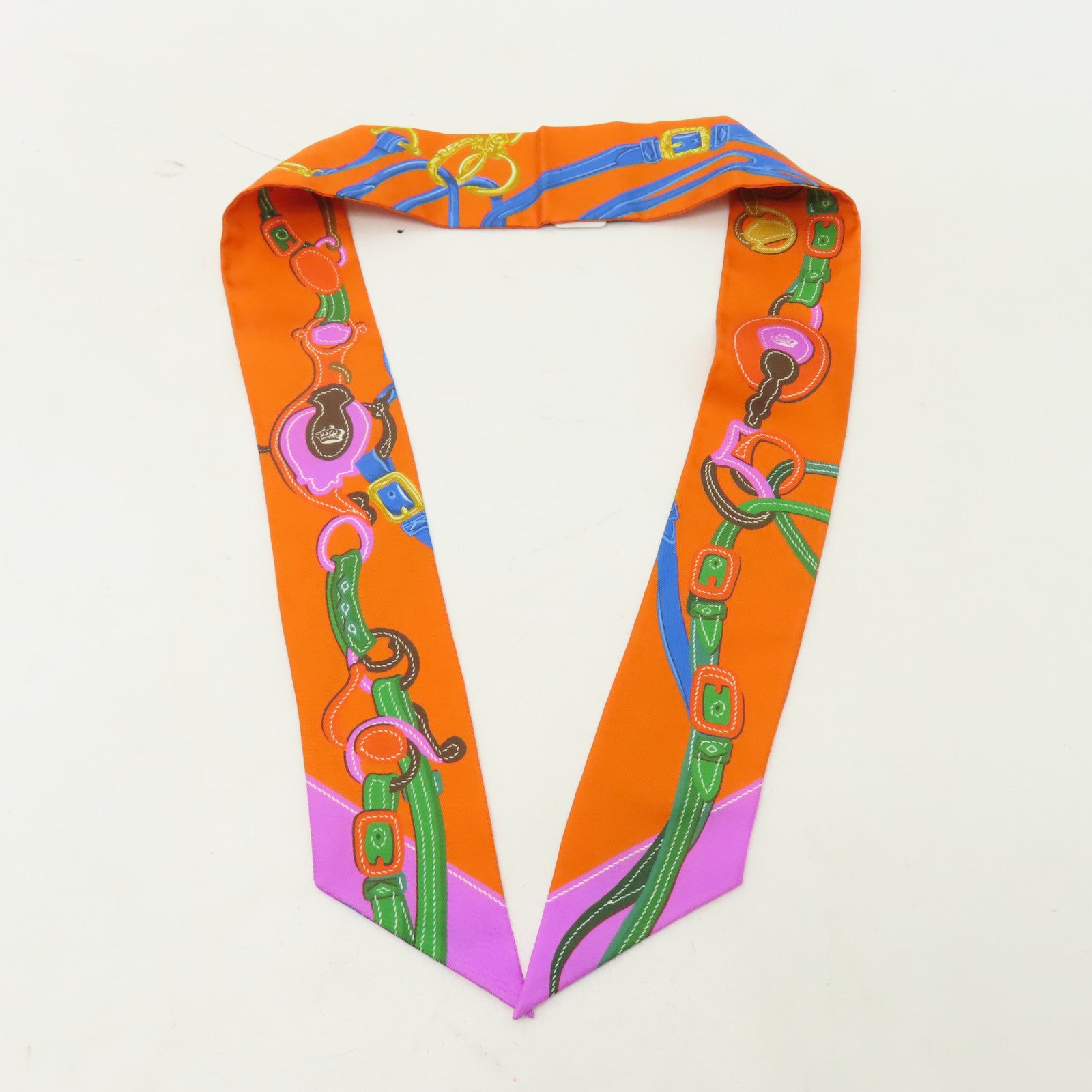 HERMES 【激減優惠】絲質Twilly絲巾橙色/粉紅色/藍色