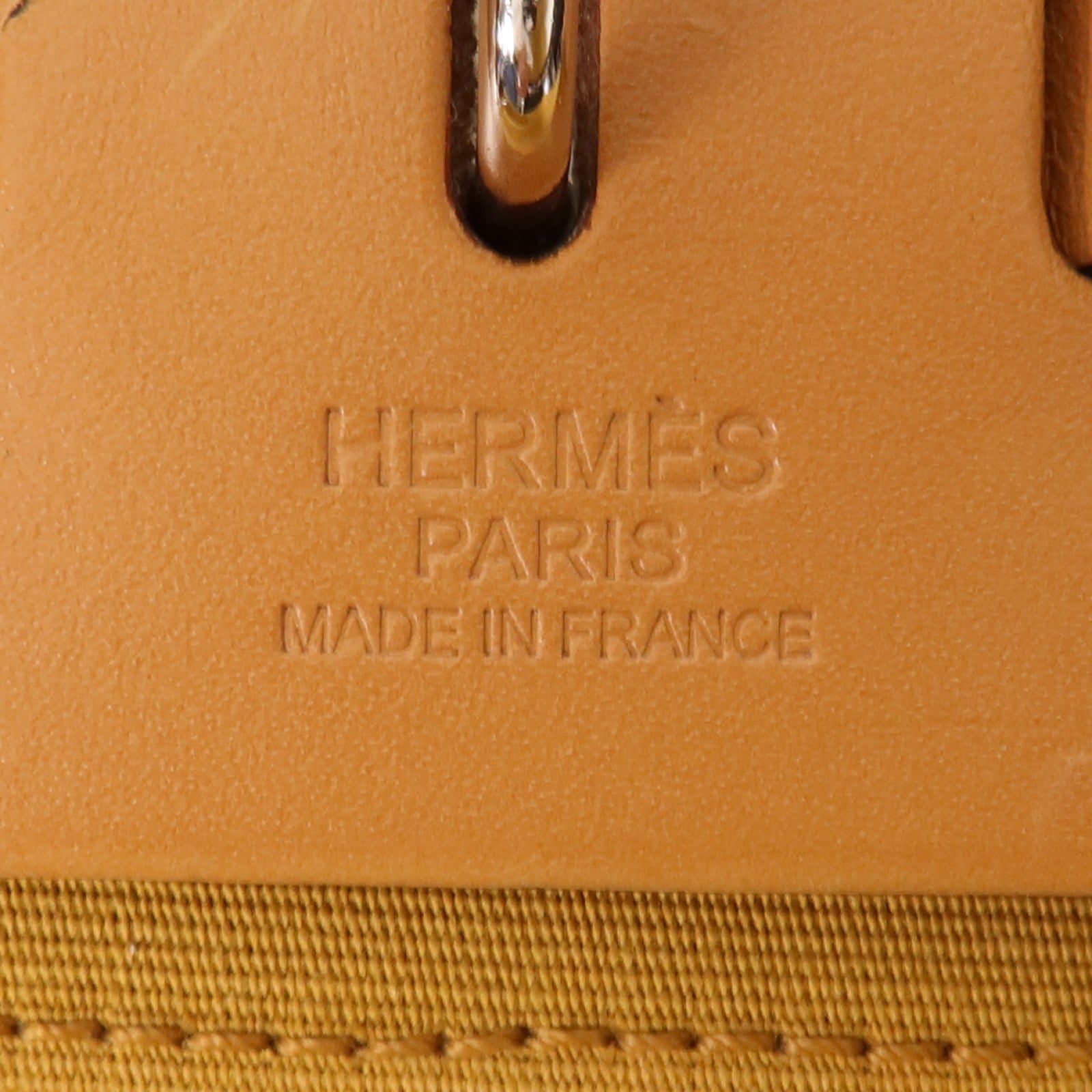 HERMES 帆布/皮革Herbag PM銀扣手挽肩背兩用袋Jaune Ambre