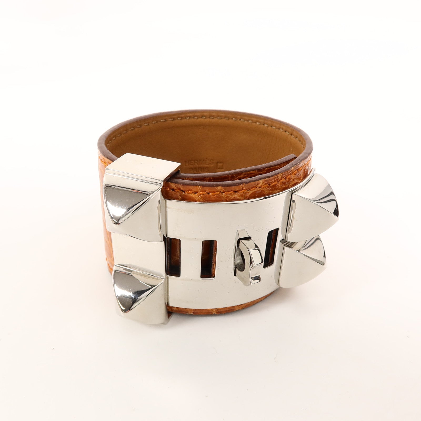 HERMES Alligator皮革Collier De Chien Bracelet手帶Orange